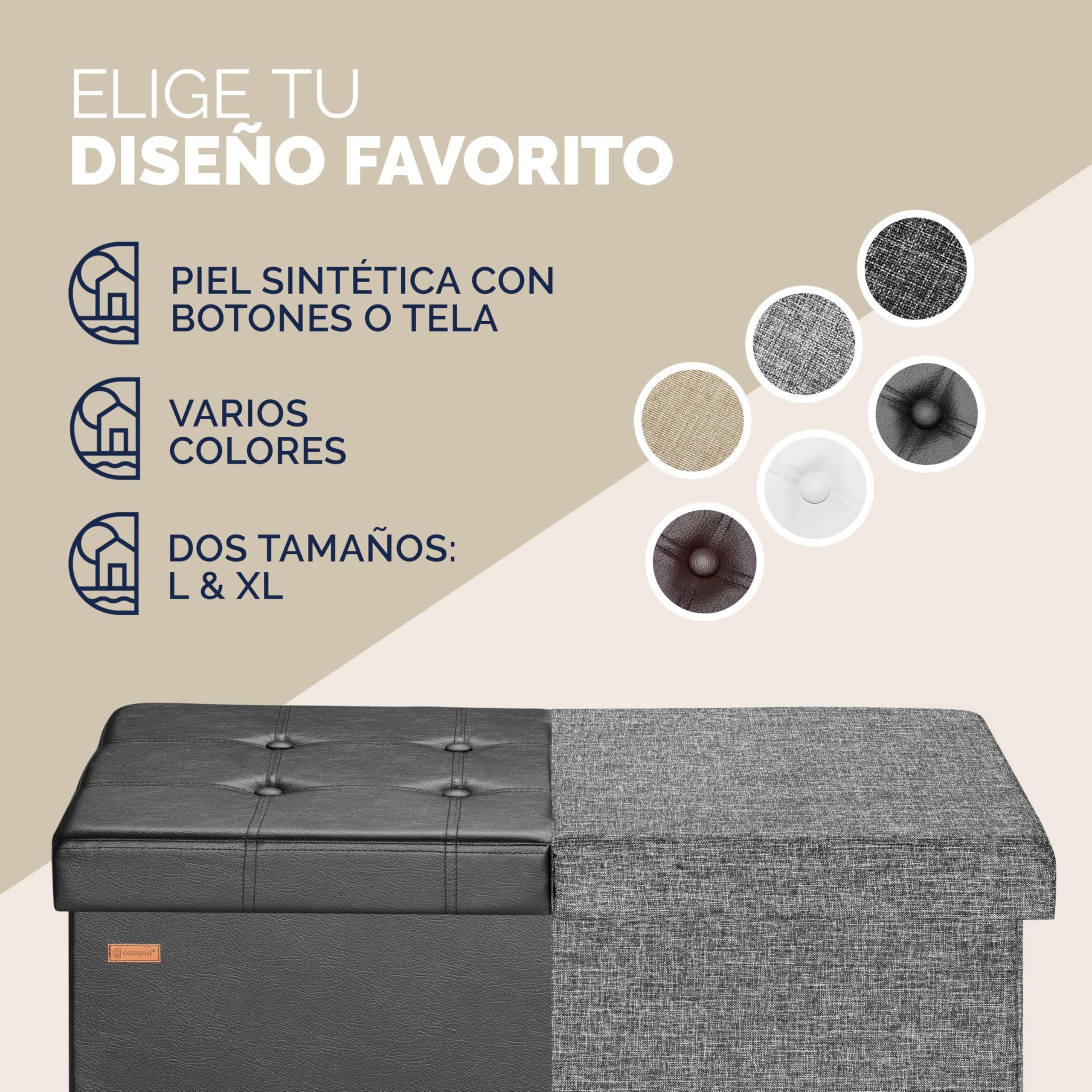 CASARIA® Banco Almacenaje Baúl Capacidad 100L Carga hasta 300kg Resistente 80x40x40cm Puff Otomana Plegable Tapizado Acolchado Salón Dormitorio Entrada Negro
