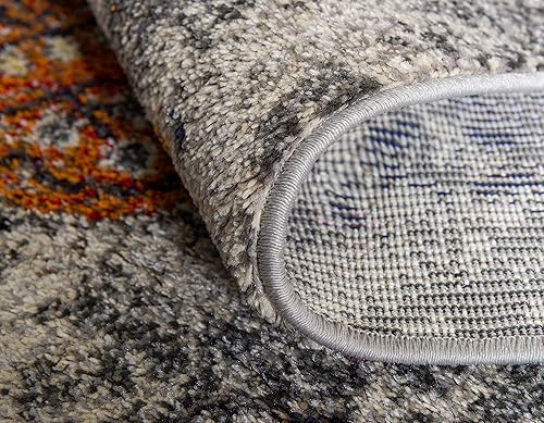 Miniatura 8 de Unique Loom Vita Collection - Alfombra moderna sobre teñida con medallón central, vintage, 4 x 4 pies, grismarfil