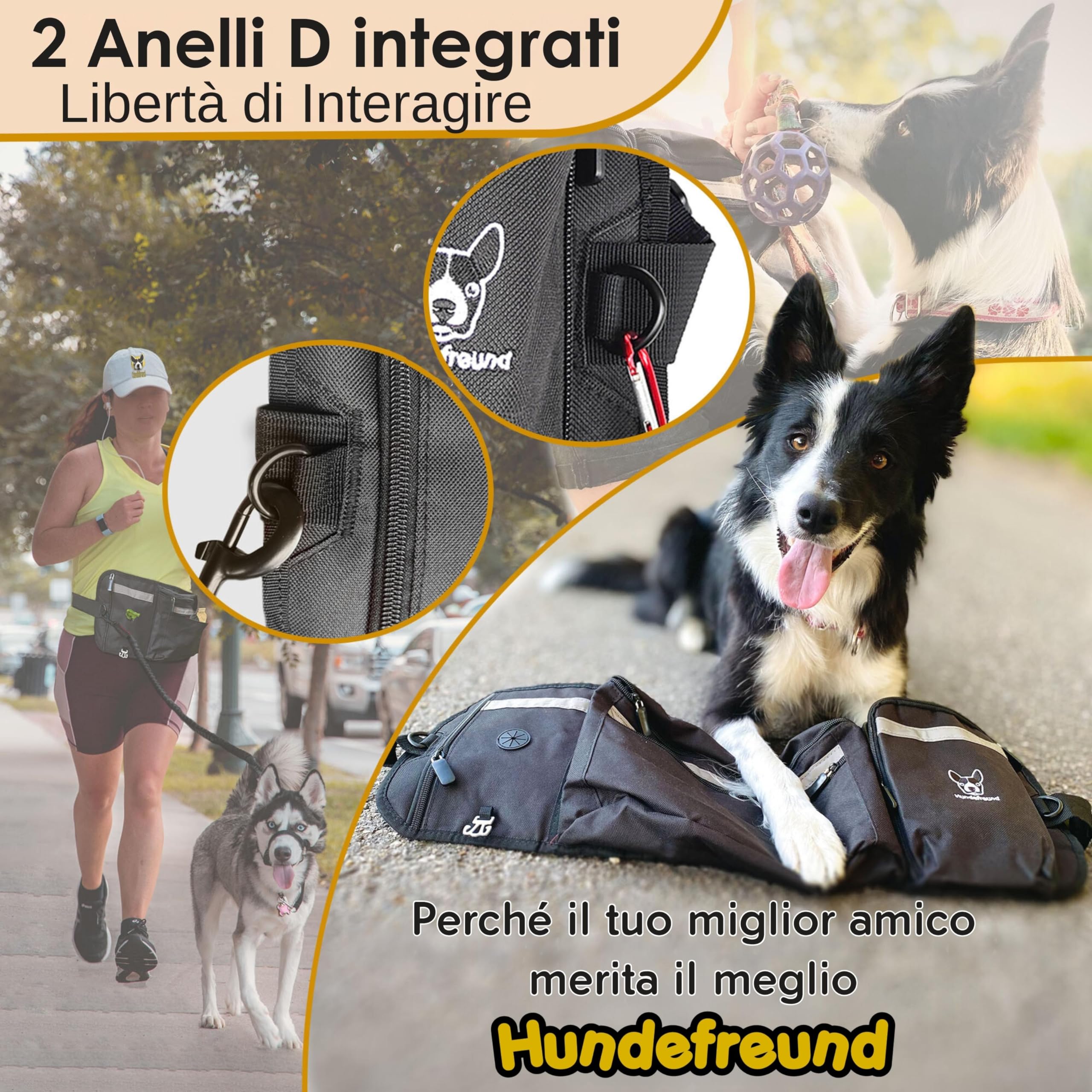 Hundefreund Borsa PortaSnack per Cani XXL - Tasca Ultra-Grande Riflettente con Cintura - Sacchetto di 58 cm per Passeggiate e Addestramento Canino