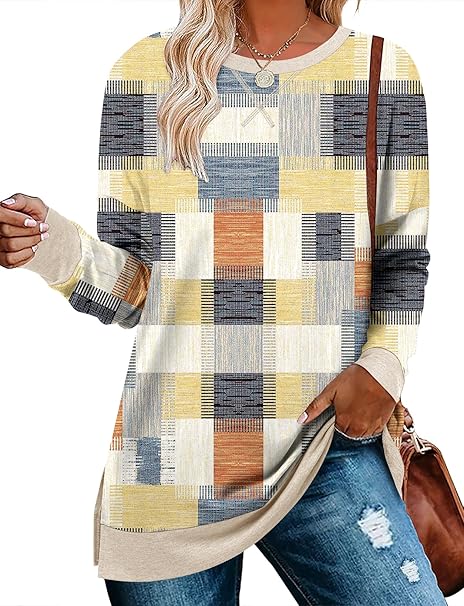 BETTE BOUTIK Women's Drop Long Sleeve Sweatshirts Casual Crewneck Tunic Tops Sweartshirts With Side Slits S-3XL