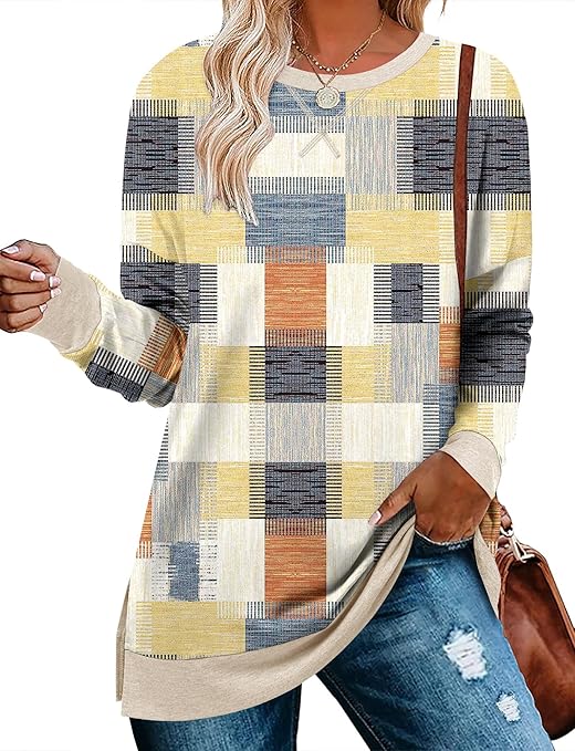 BETTE BOUTIK Women's Drop Long Sleeve Sweatshirts Casual Crewneck Tunic Tops Sweartshirts With Side Slits S-3XL