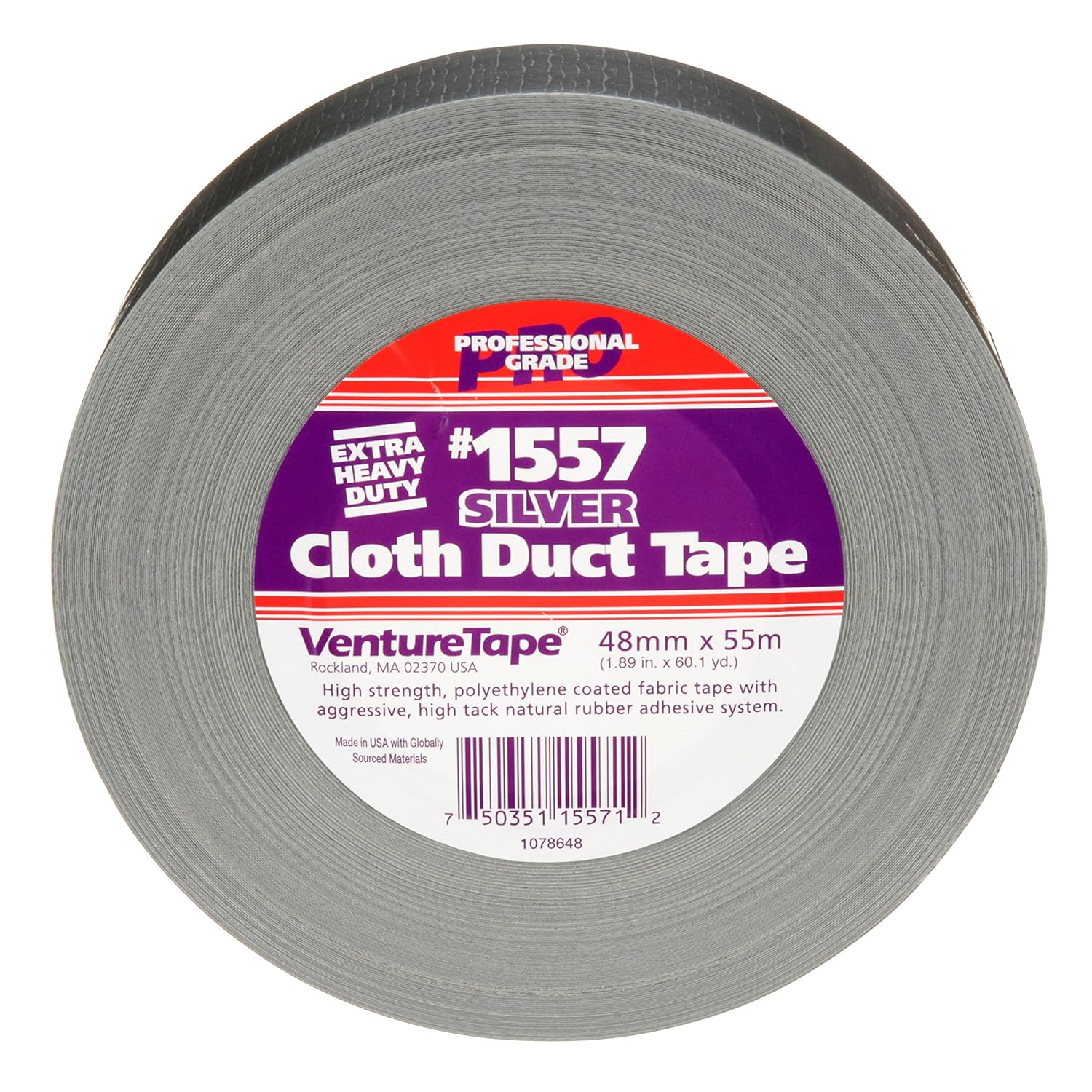 3M Venture Tape Cloth Duct Tape 1557 Silver, 48mm x 55m (1.88" x 60.1 yd.)
