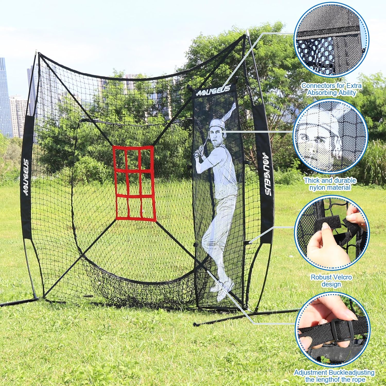 7'X7' Baseball Softball Practice Net,Pitching Net,Batting Net,with Baseball Tee,Bonus Strike Zone and Bow Frame,for Hitting,Pitching, Catching - Image 3