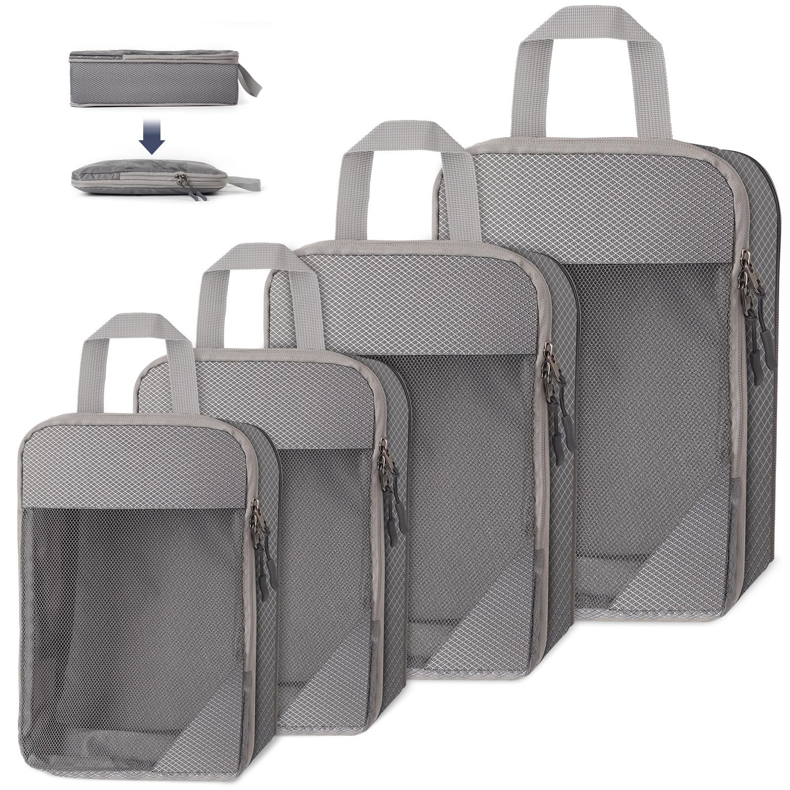 Set di 4 Organizer Valigia Compressione,Zip Packing Cubes Compression Organizer Valigie Salvaspazio Borsa da Viaggio in Rete