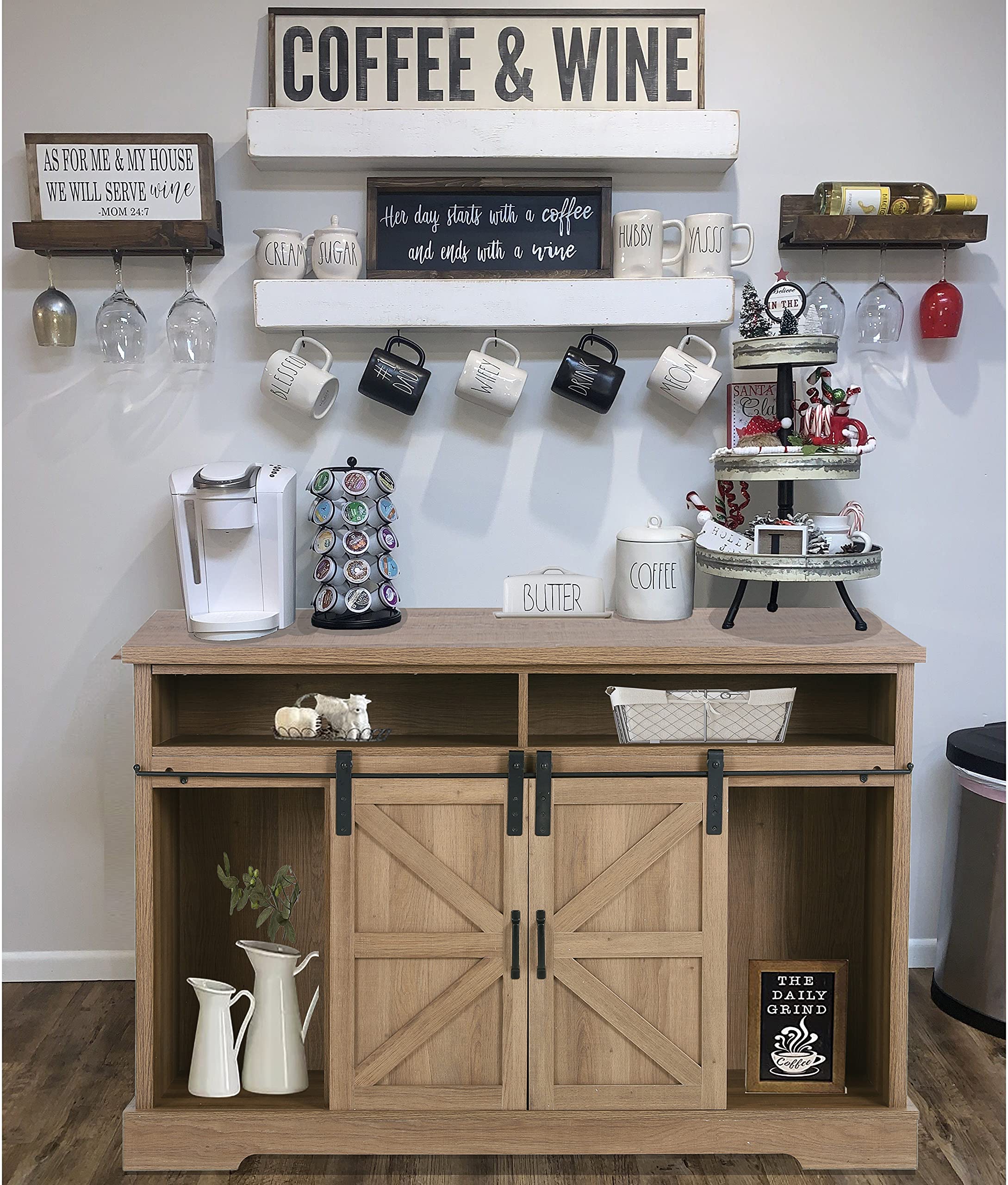Buy Farmhouse Coffee Bar Sliding Barn Door Kitchen Sideboard