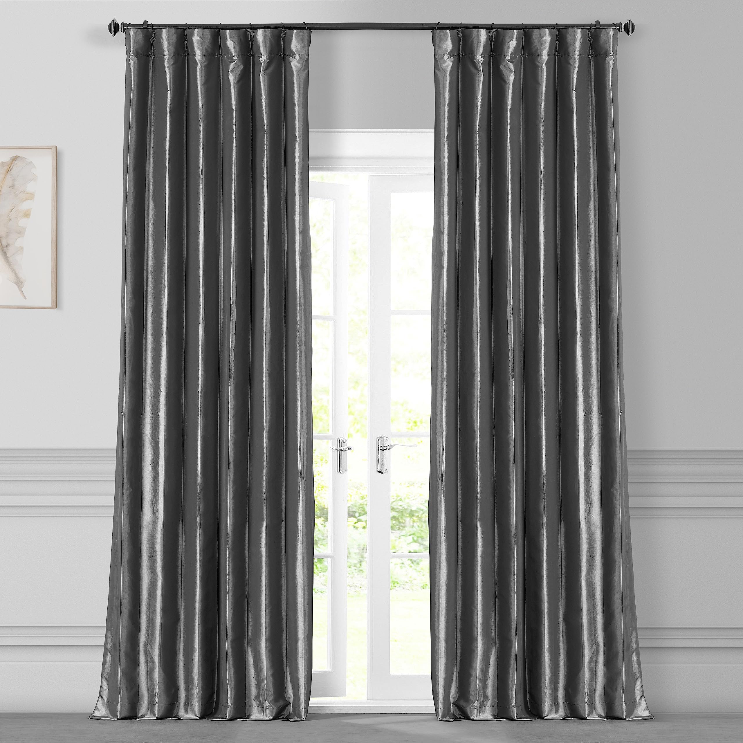 HPD Half Price Drapes Faux Silk Taffeta Curtains for Bedroom & Living Room 96 Inches Long Room Darkening Curtains 50W x 96L, (1 Panel), Graphite