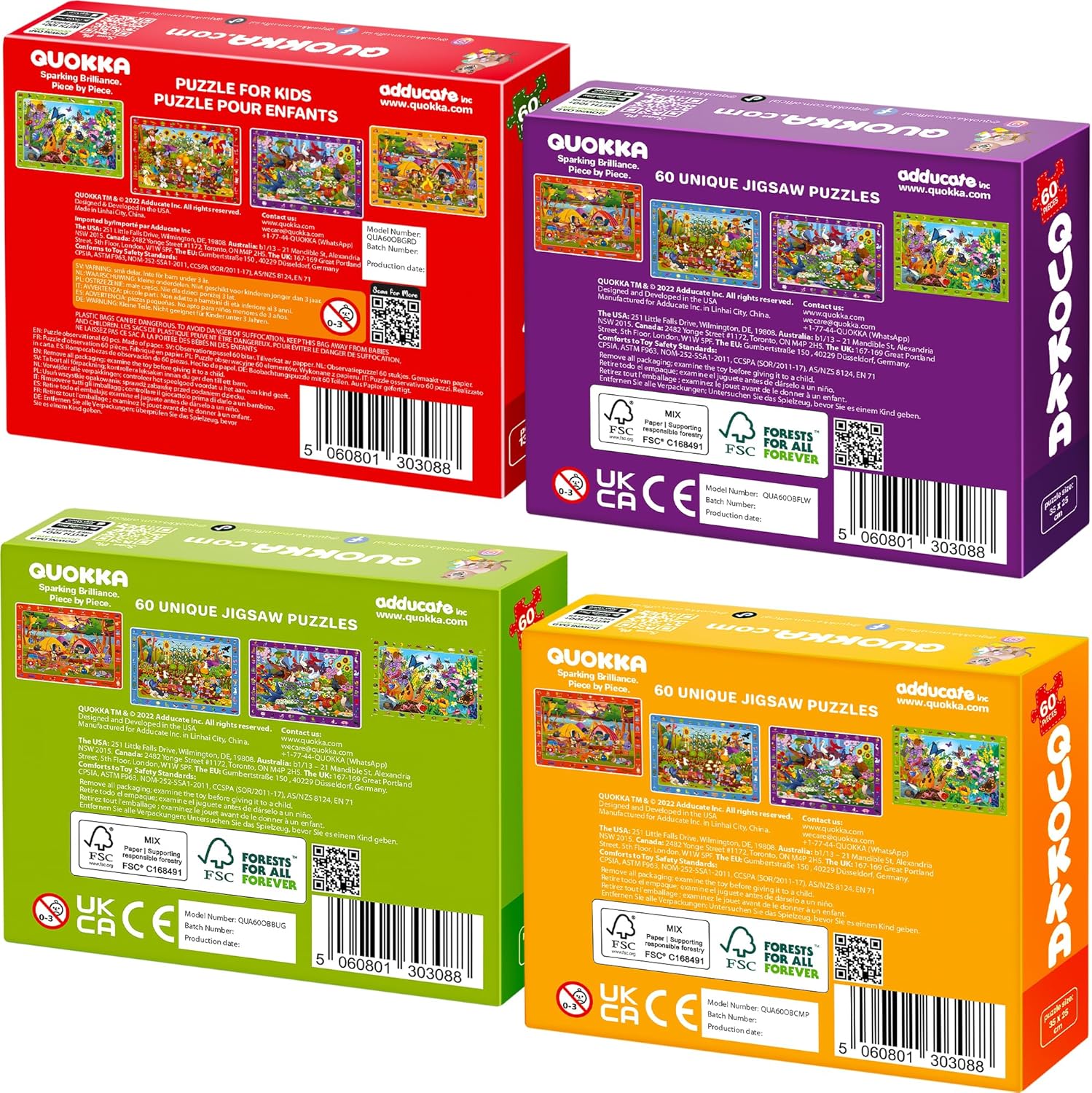 QUOKKA Puzzles for Kids Ages 6-8 - Toddler Puzzles Ages 4-6 - 4-Pack 60 Piece Search and Find Animals and Bugs Jigsaw Puzzle 5-8 - Learning Toys for 3 Year Old Boys and Girls - Educational Games Gift
