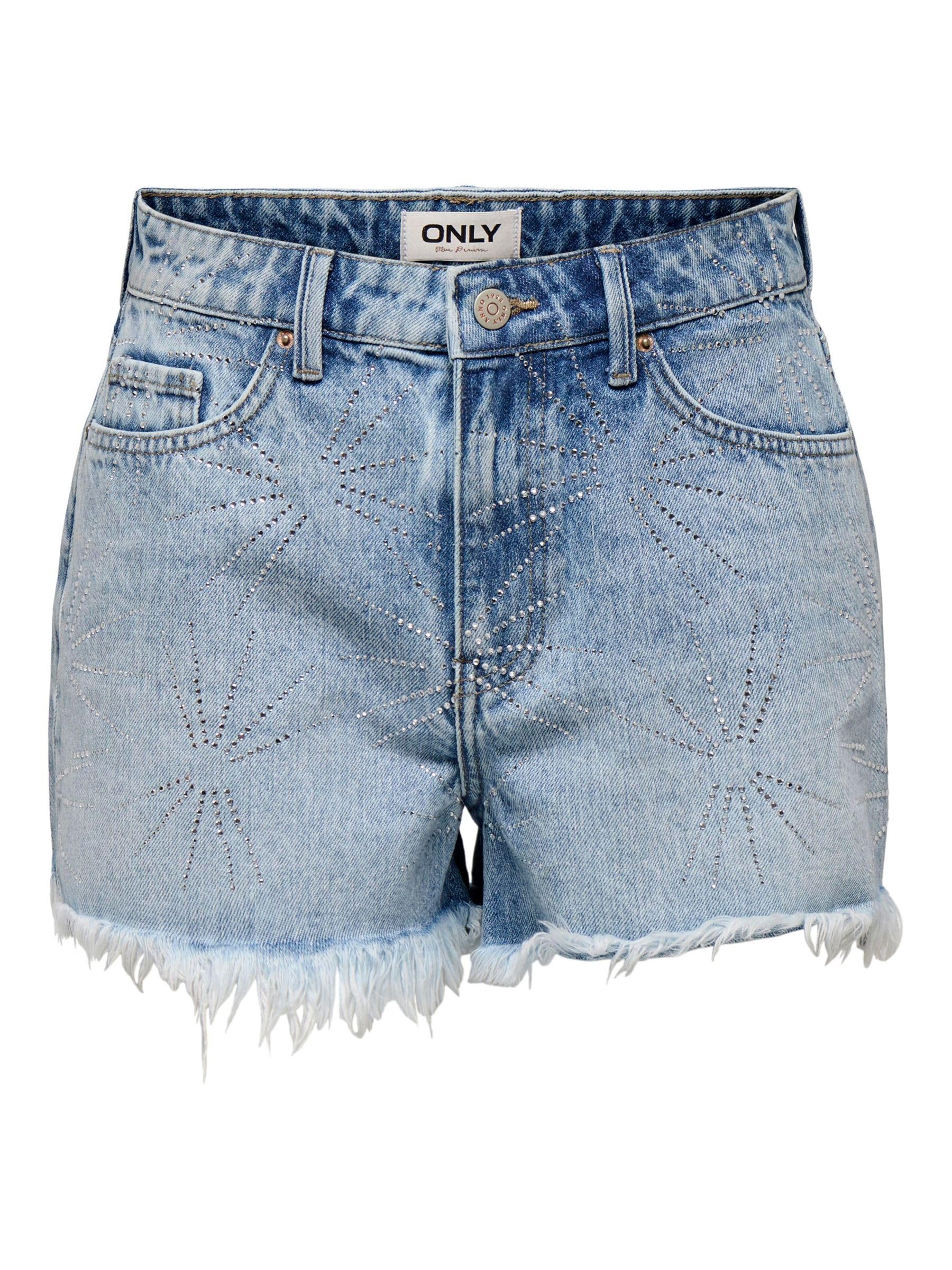 ONLY Women's Onlgabi Rhinestone Hw RW Shorts DNM Azg