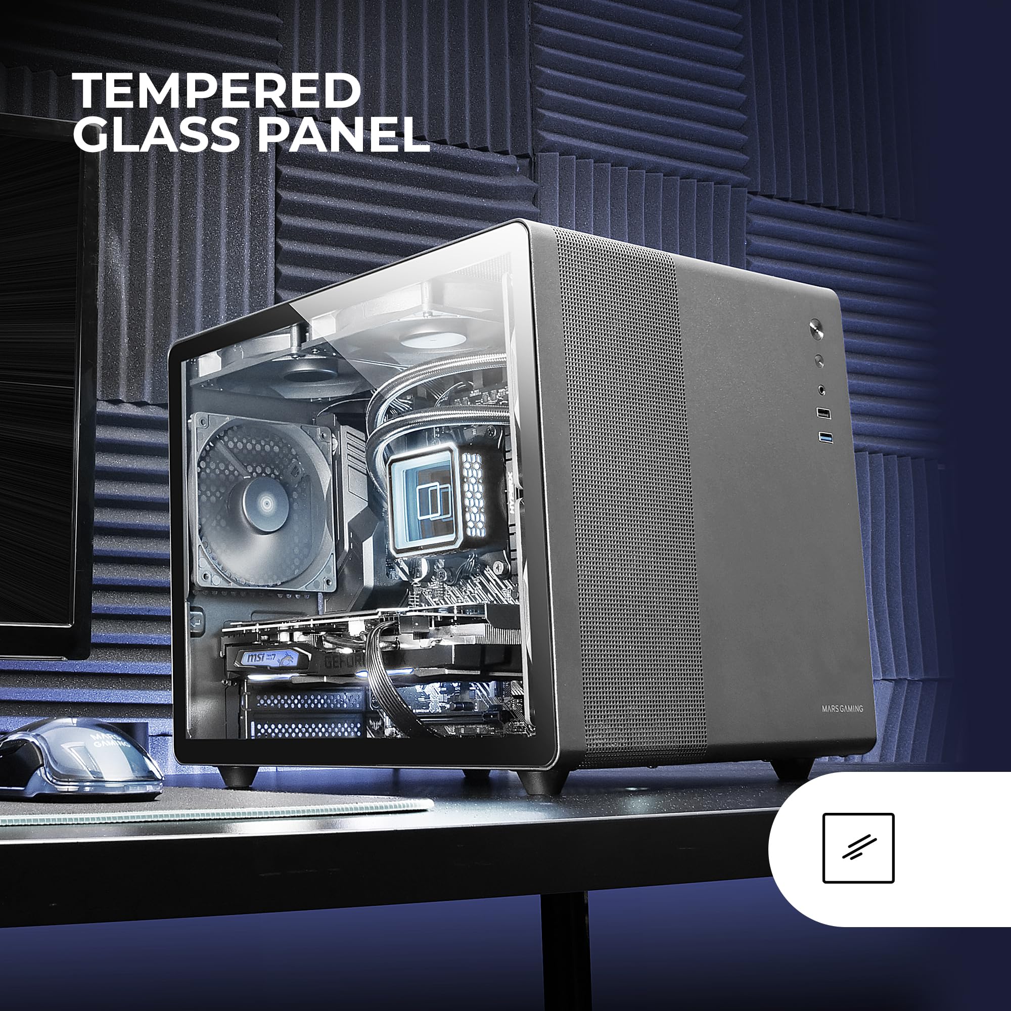 Mars Gaming MC-3TCORELCD Caja Gaming ATX, Pantalla IPS 7,2” Personalizable, Triple Cristal Templado Extraíble, Estructura Doble Cámara Lateral, Soporte de Refrigeración Líquida hasta 360mm, Blanco — view 64