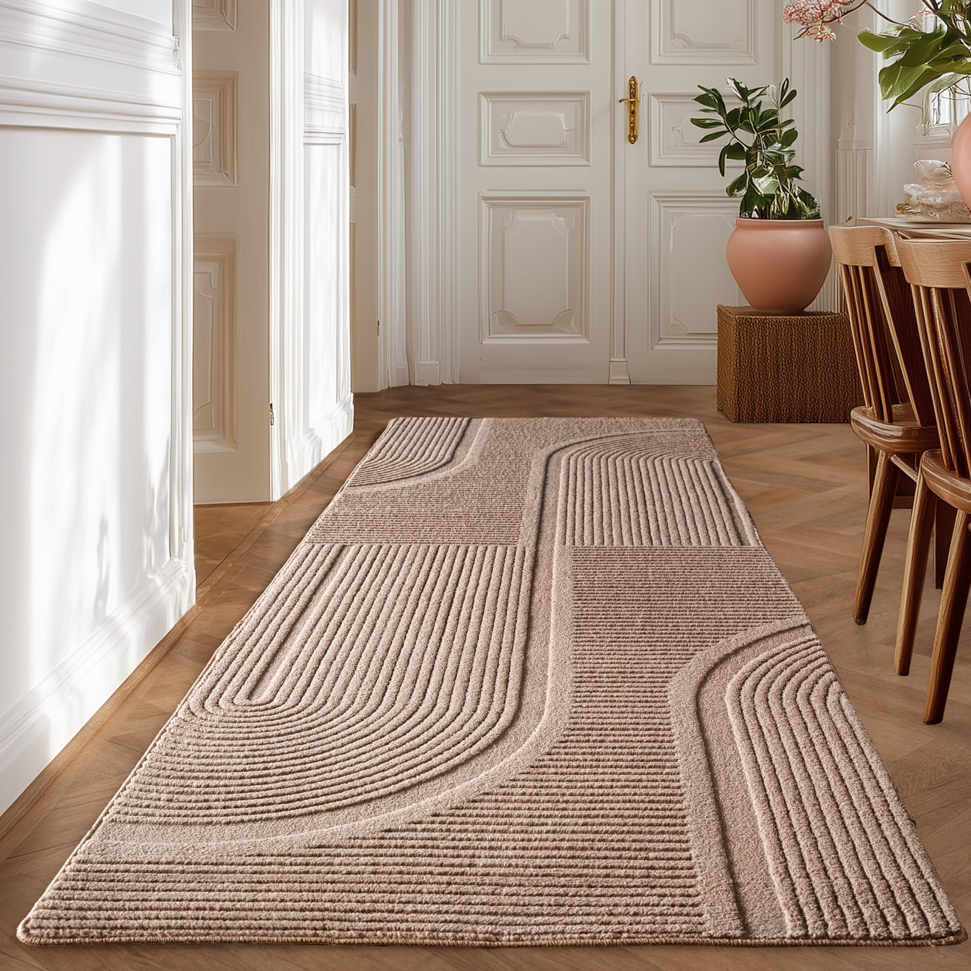 Tapis bohème lavable et facile d'entretien beige 80 x 250 cm
