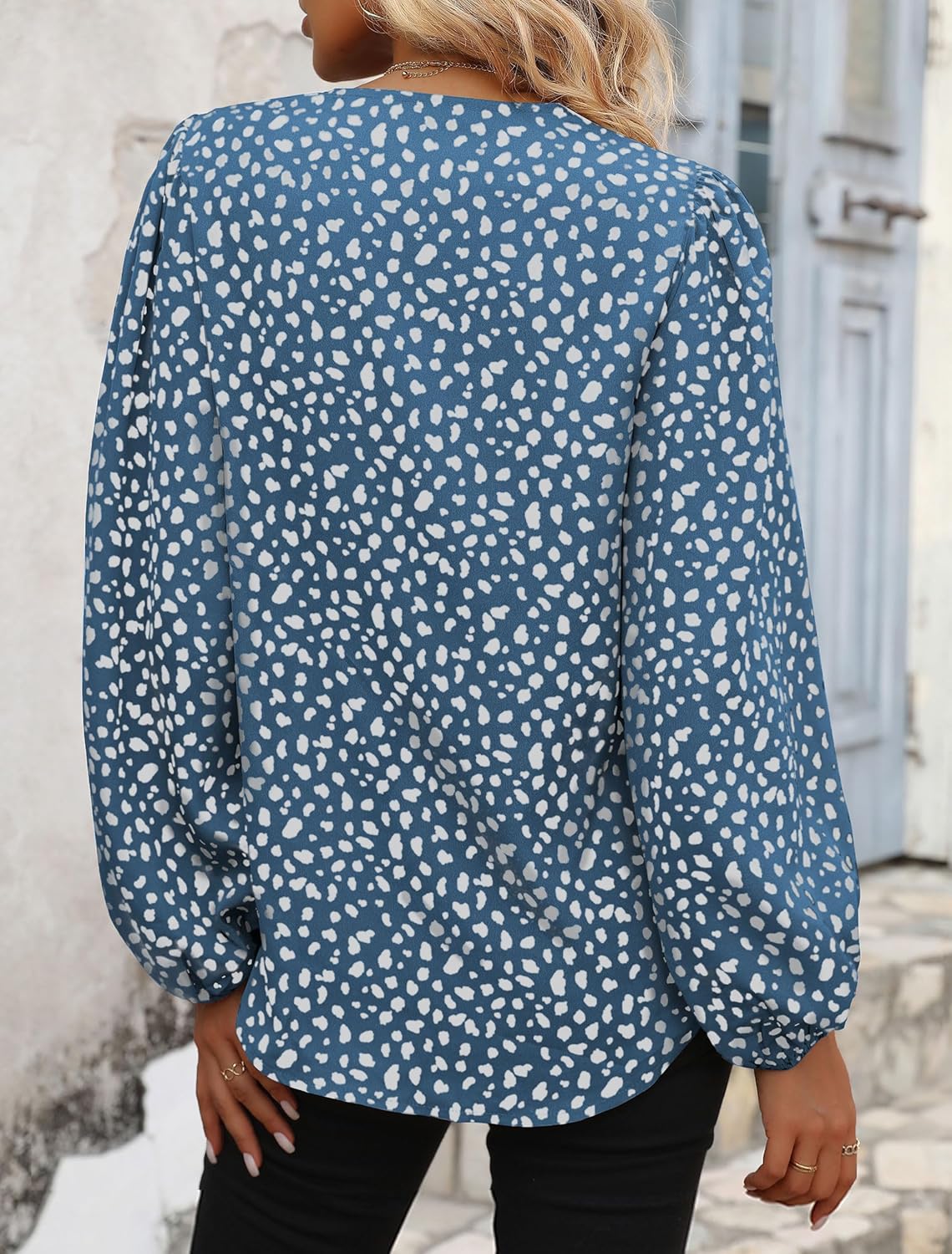 Long Sleeve Blouses for Women, Leopard Print Chiffon Tops V Neck Loose Business Shirts Casual Work Tunic - Image 3