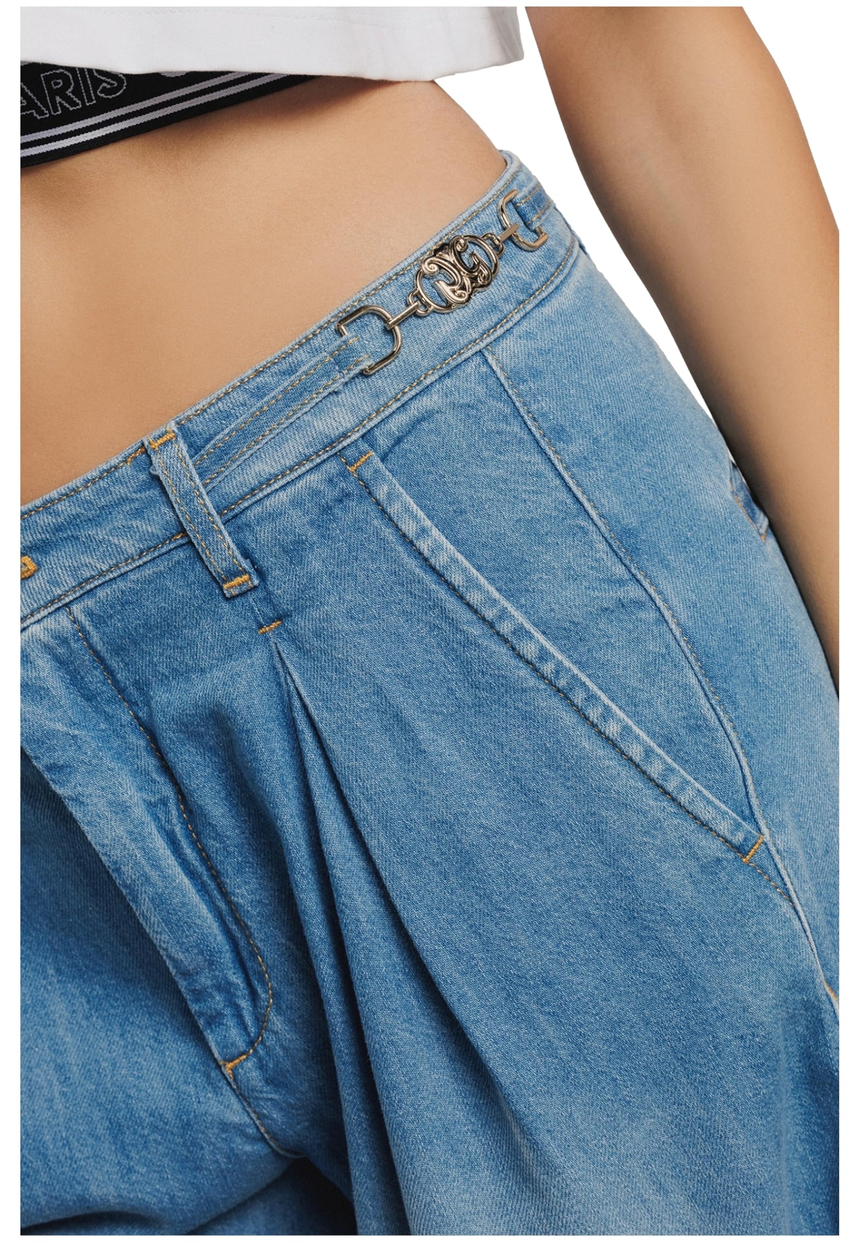 GAELLE PARIS Pantalón Vaquero Palazzo Pinzas Color Azul (FR/ES, Medida de la Cintura, 28, Regular, Regular, Azul)