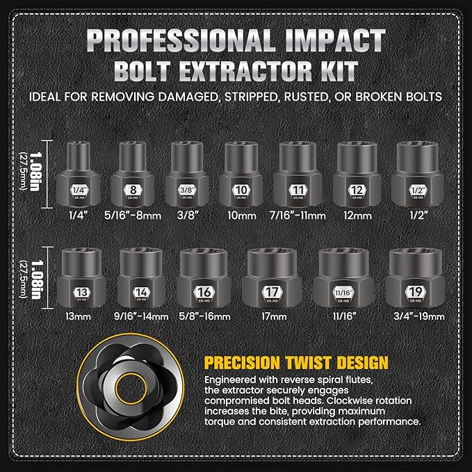 Juego de extractores de pernos de impacto de 13 piezas, 3/8" miniatura 2