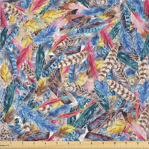 Miniatura 26 de Ambesonne The Yard, tela de plumas de pavo real, diseño retro ondulado de colores ondulados en la parte trasera morada, tela de microfibra para