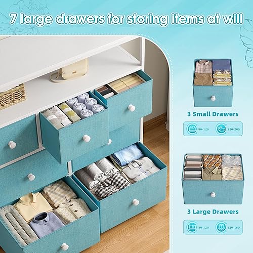 Miniatura 22 de EnHomee Soporte de TV para dormitorio con 7 cómodas y 2 estantes abiertos, cómodas y cómodas para pasillo, entrada, dormitorio, gris Gris