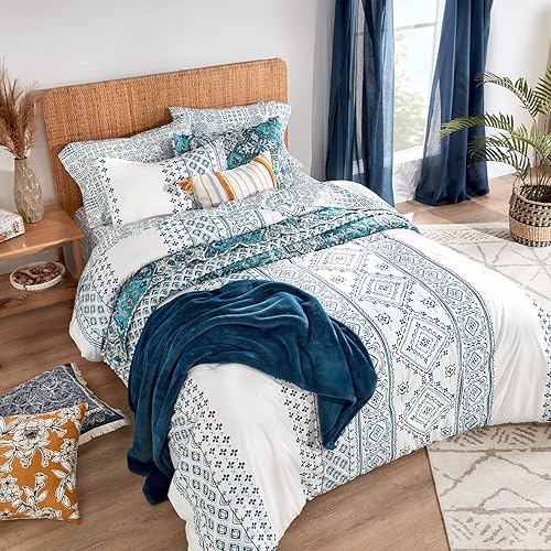 Miniatura 4 de Indigo Ink - Juego de edredón, ropa de cama suave con funda a juego, resistente a la decoloración y a las arrugas, estampado de diamante bohemio,