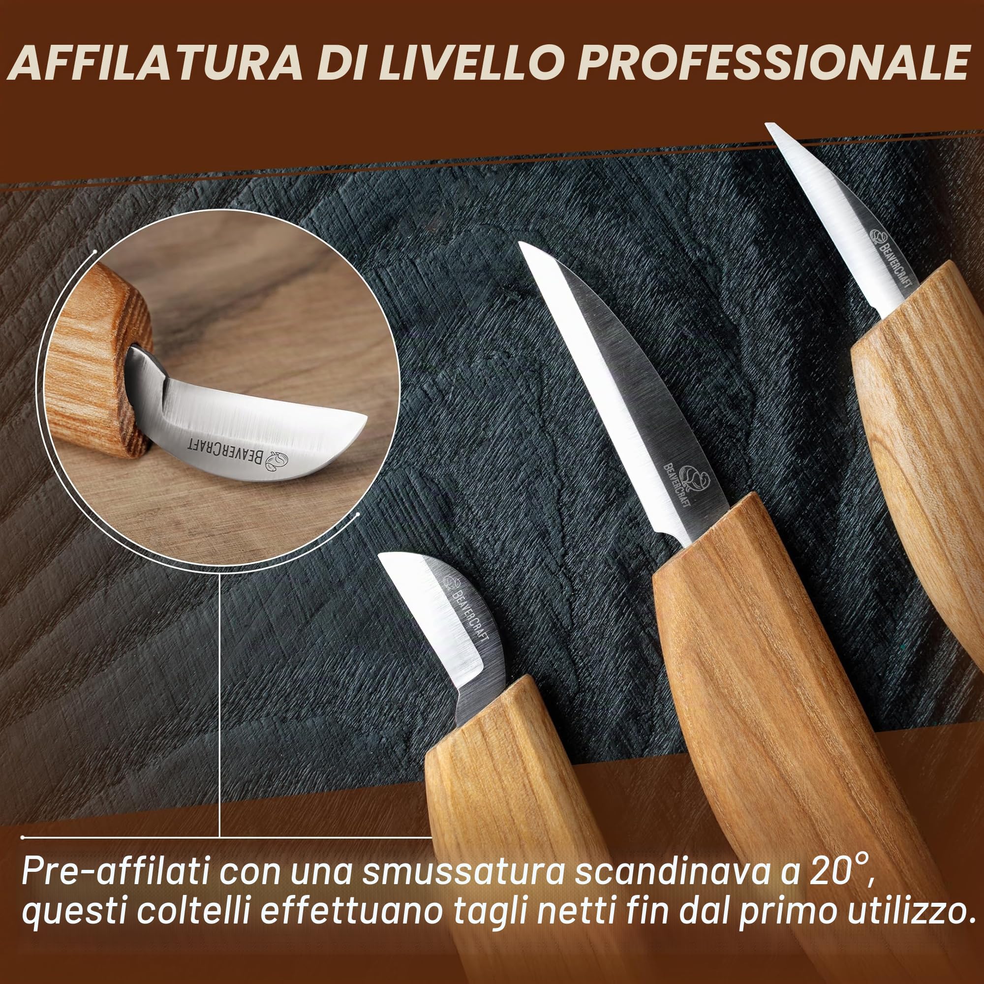 BeaverCraft S15 - Kit per intaglio del legno, set di strumenti per intaglio del legno, kit di coltelli da intaglio, set di coltelli da intaglio, per principianti
