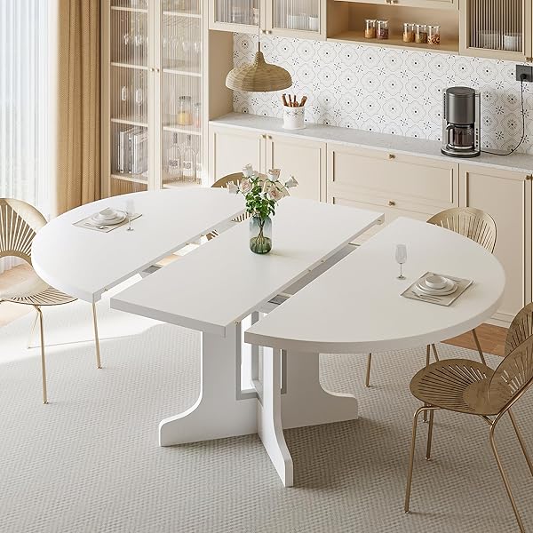 Extendable Round White Pedestal Table