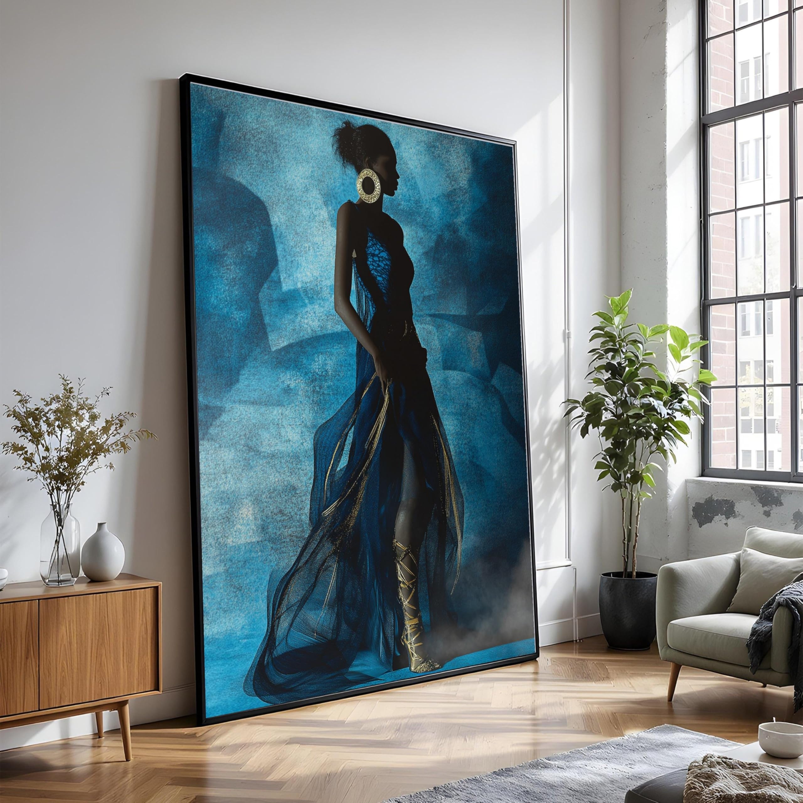 Impression d'art silhouette bleu luxe 80x110 cm avec châssis en bois haut de gamme - 8