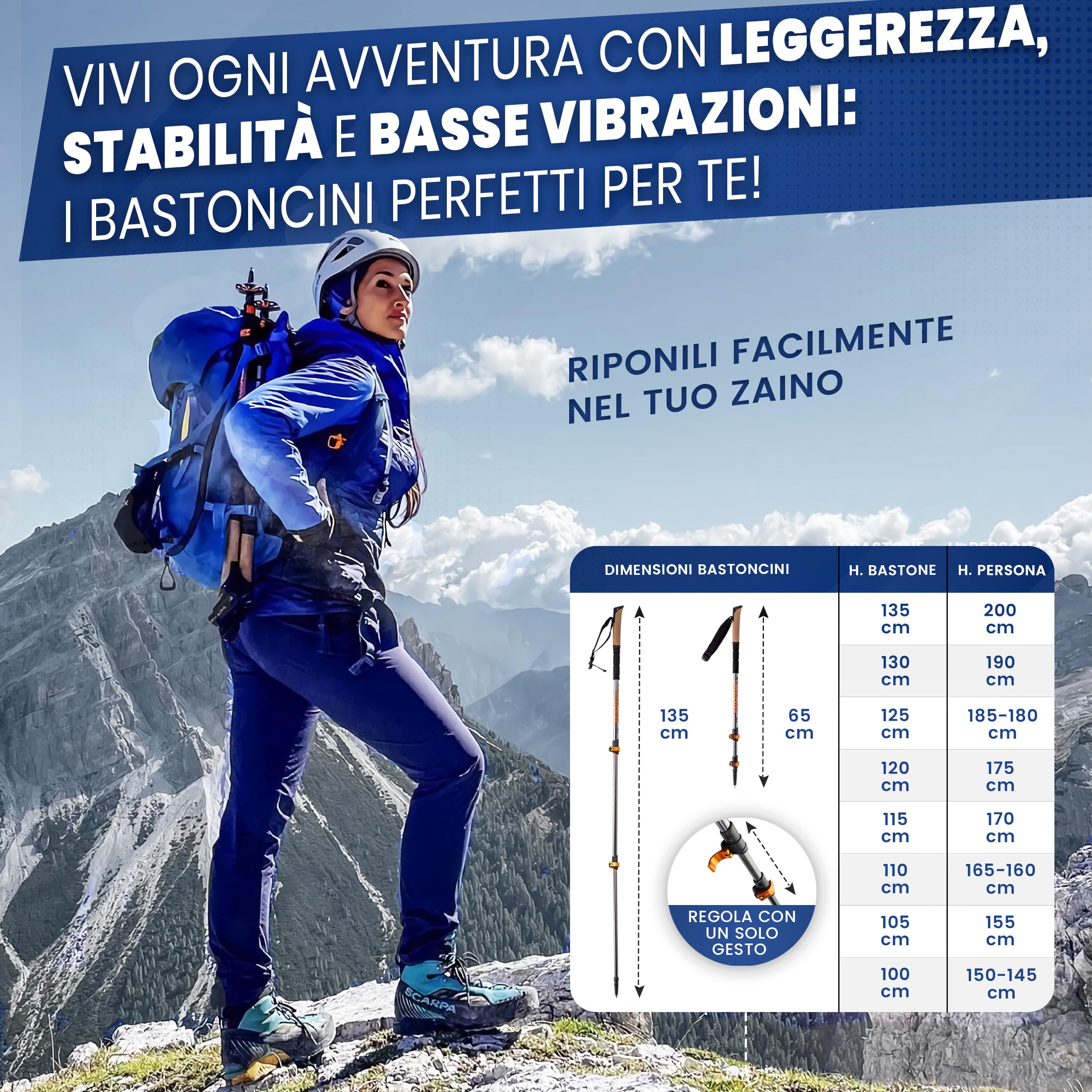 Exclusive Edition 2022_ Bastoncini Trekking & Nordic Walking Racchette Telescopico Pieghevoli Regolabili Professionali Guantini Accessori Ultraleggeri Donna Uomo Bambino