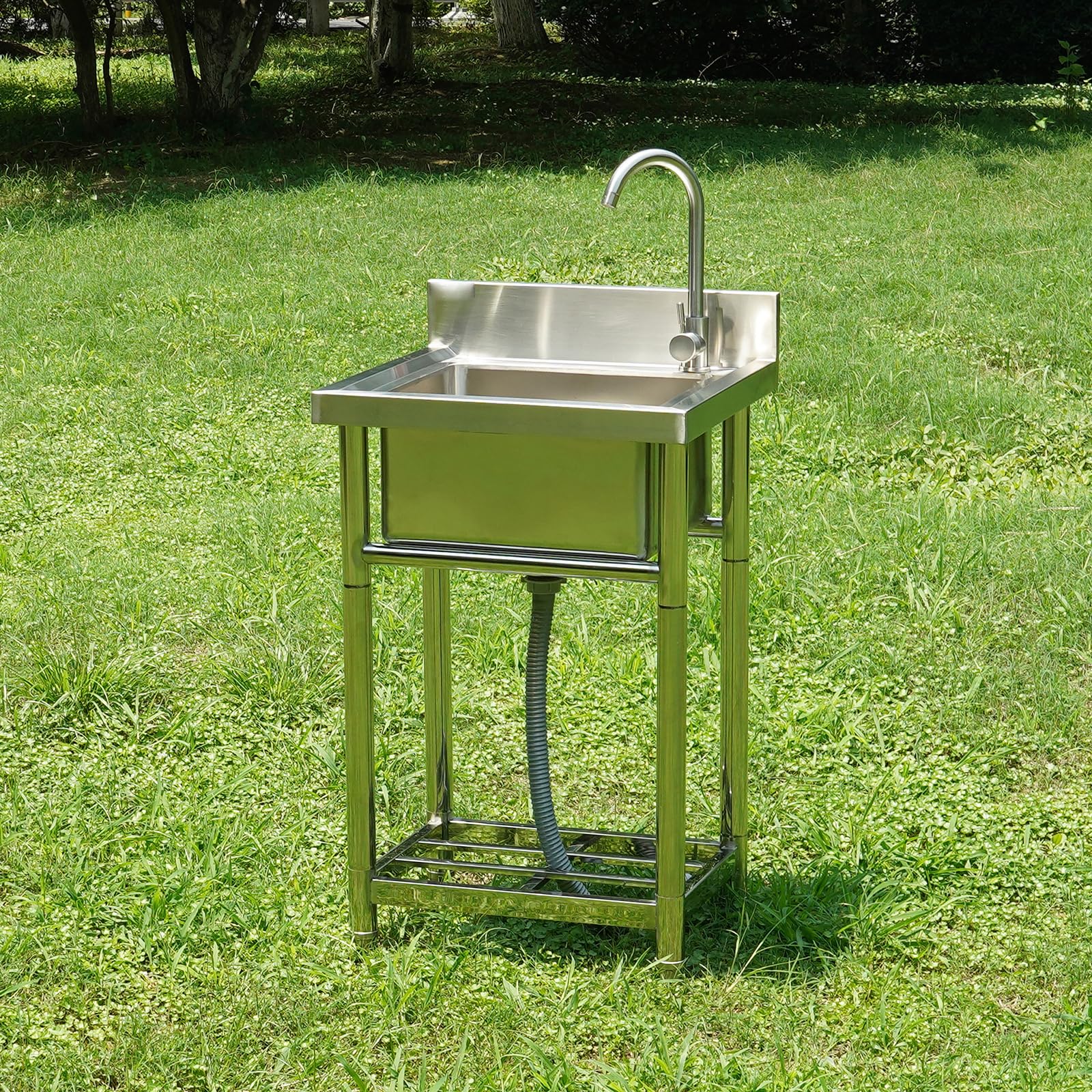 VEVOR Fregadero Utilitario de Acero Inoxidable, Fregadero Pequeño Independiente de 1 Compartimento que Incluye Grifo y Patas, Fregaderos Comerciales de un solo Tazón de 410 x 330 x 220 mm