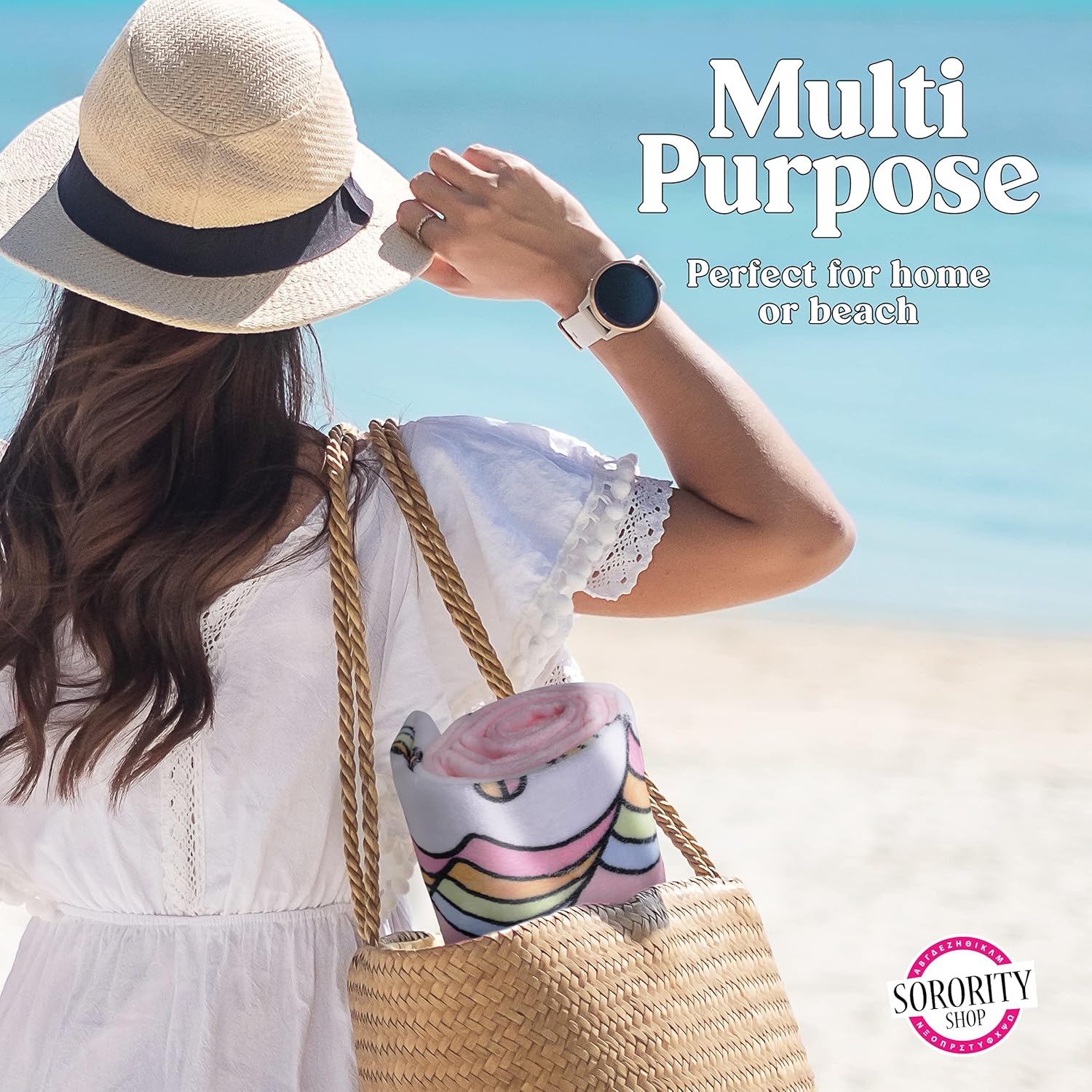 Sorority Shop AXD Beach Towel - Alpha Xi Delta Retro Sorority Towel for Beach, Bath and Pool - Trendy, Multipurpose, Extra Large, Lightweight, Cotton Towel for Gifts