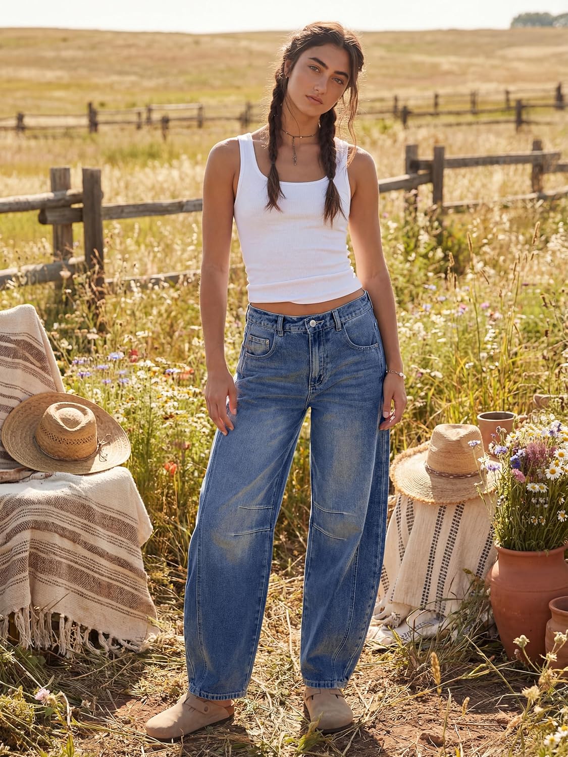 SEVEGO Womens Tall 30/32/34 Barrel Jeans Vintage Wide Leg Mid Rise Baggy Y2k Cropped Relax Fit Denim Trouser Ankle Pants