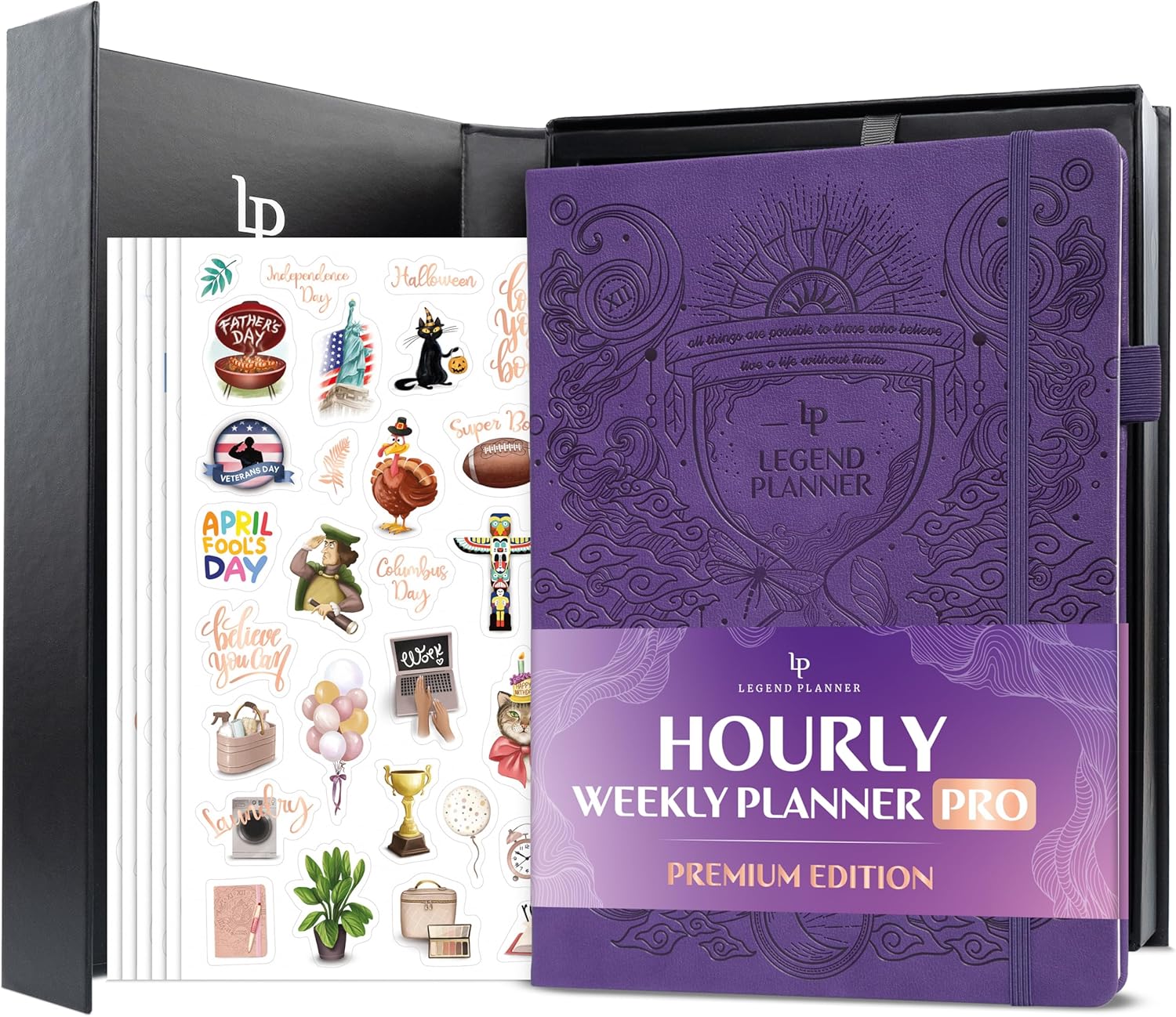 Legend Hourly Planner PRO Premium – Undated Schedule Planner with Time Slots – Weekly, Monthly & Daily Personal Organizer, A4 (Purple)
