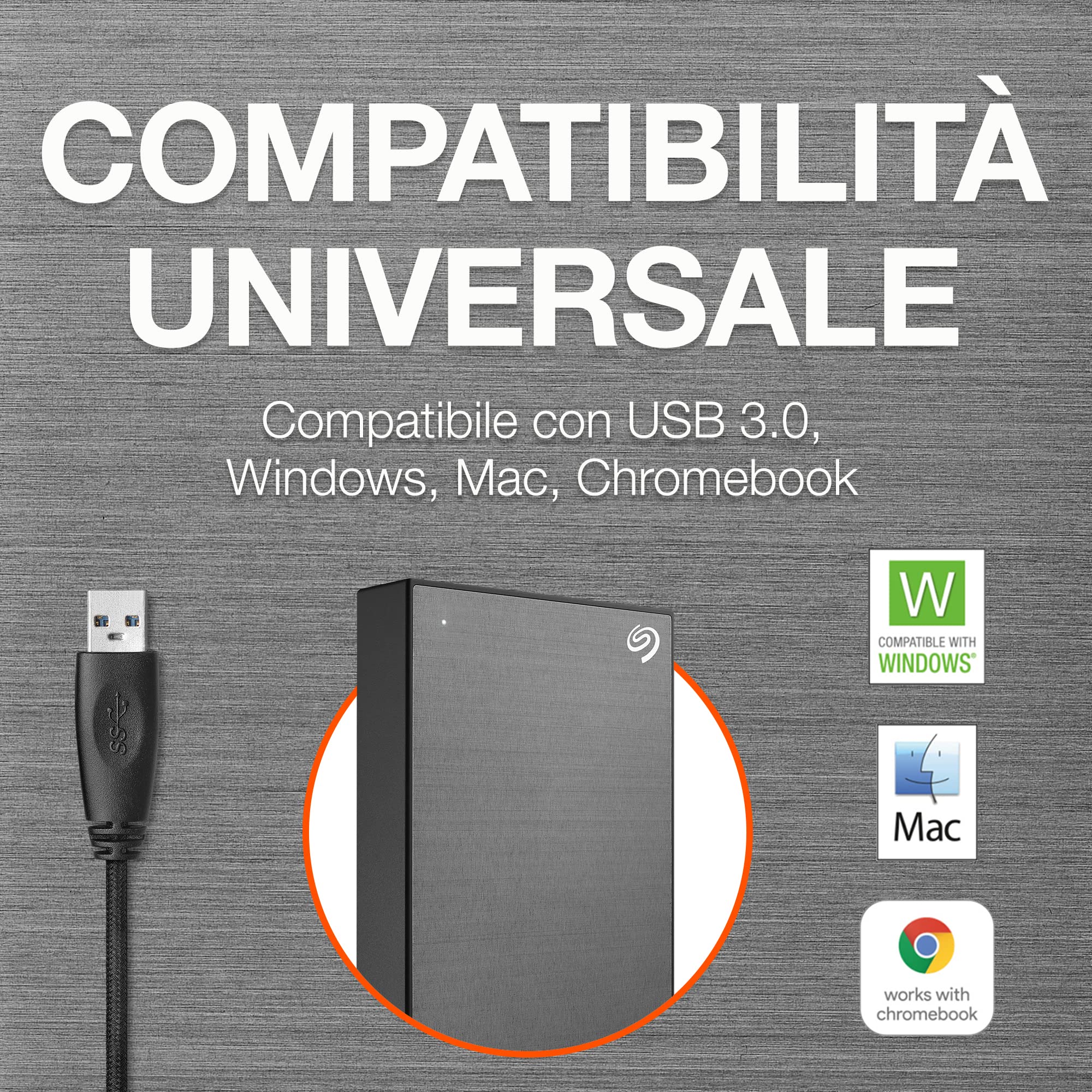 Seagate One Touch, 4 TB, disco rigido esterno portatile, crittografia hardware attivata mediante password, PC, notebook e Mac, USB 3.0, Nero, con 2 anni di Rescue Services (STKZ4000400)