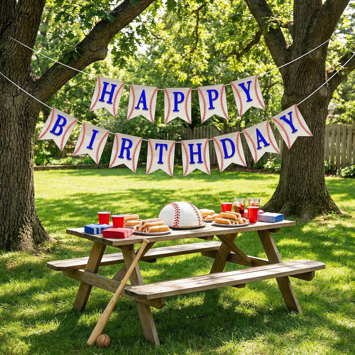 Baseball Happy Birthday Banner, Baseball Themed Birthday Party Decorations with Hanging Kit, Sports Birthday Sign for Boys Kids Men, Game Day Tailgate Baseball Team Party Supplies