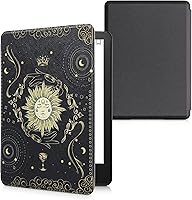 Vista 16 de kwmobile Funda compatible con Yaxa Kindle Paperwhite 11. Generación 2021 - Funda para lector electrónico - Libros y páginas Beige/Marrón/Dorado
