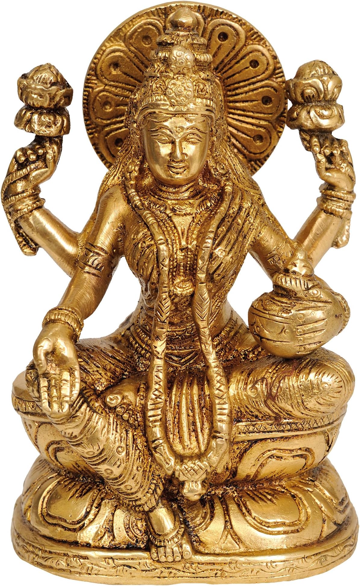 India Brass Seated Goddess Lakshmi, Height: 6"