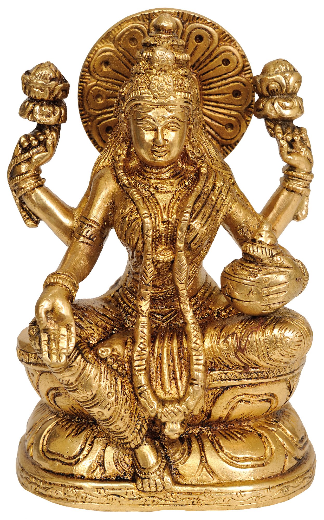 AoneAone India Brass Seated Goddess Lakshmi, Height: 6"