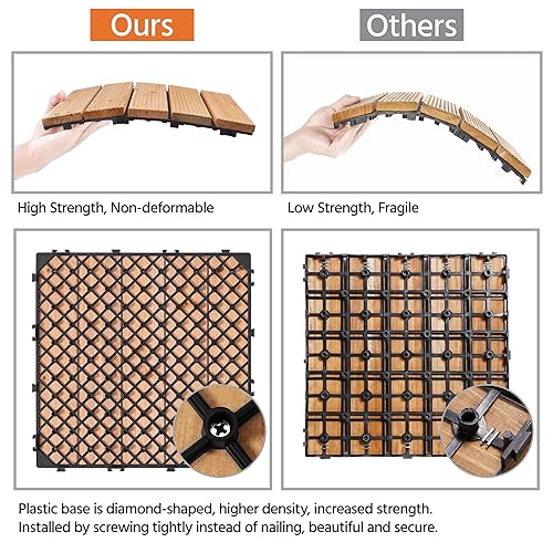 Miniatura 8 de Yaheetech 33 baldosas de madera de 12 x 12 pulgadas entrelazadas para patio, jardín, balcón, revestimiento de suelo al aire libre para camino junto