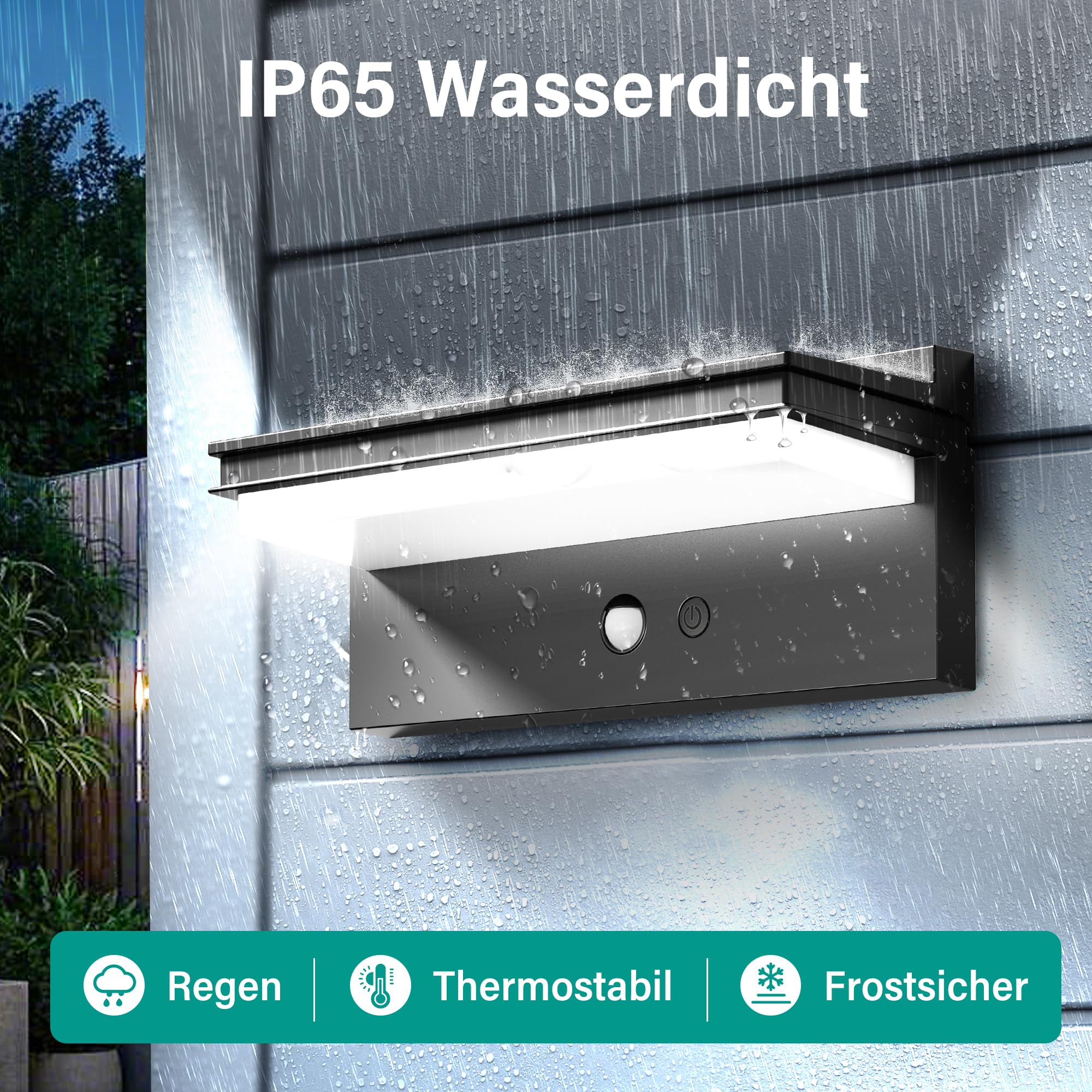 Solarlampen für Außen mit Bewegungsmelder 2 Stück, Kaltweiß | 6500K, IP65 Wasserdicht,1500LM, 4 Betriebsmodi für Garten, Garage, Vordach, Terrasse und Hof