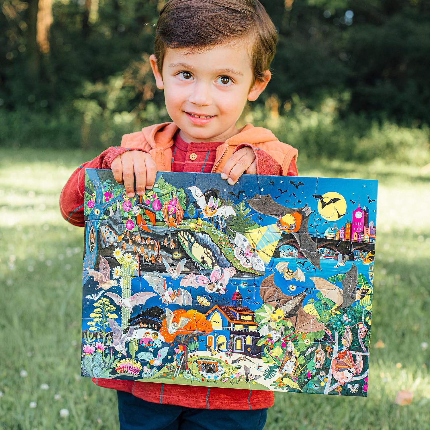 eeBoo 20 Piece Jigsaw Puzzle - Love of Bats Children's Puzzle Glow in Dark Bats Themed, Large Pieces for Small Hands to Develop Motor Skills