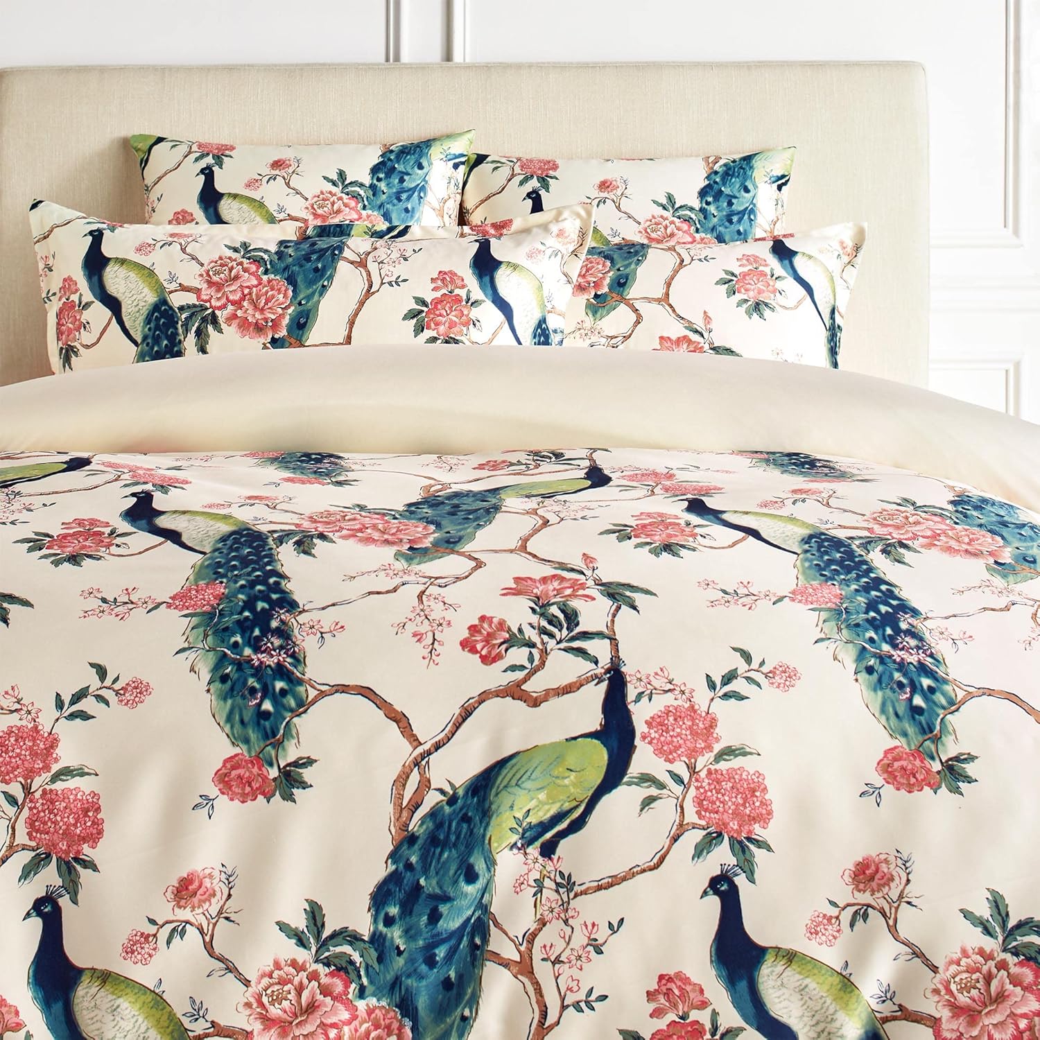 Z Gallerie Multicolor Peacock Motif Chinoise Pavo Duvet Cover Soft and Silky