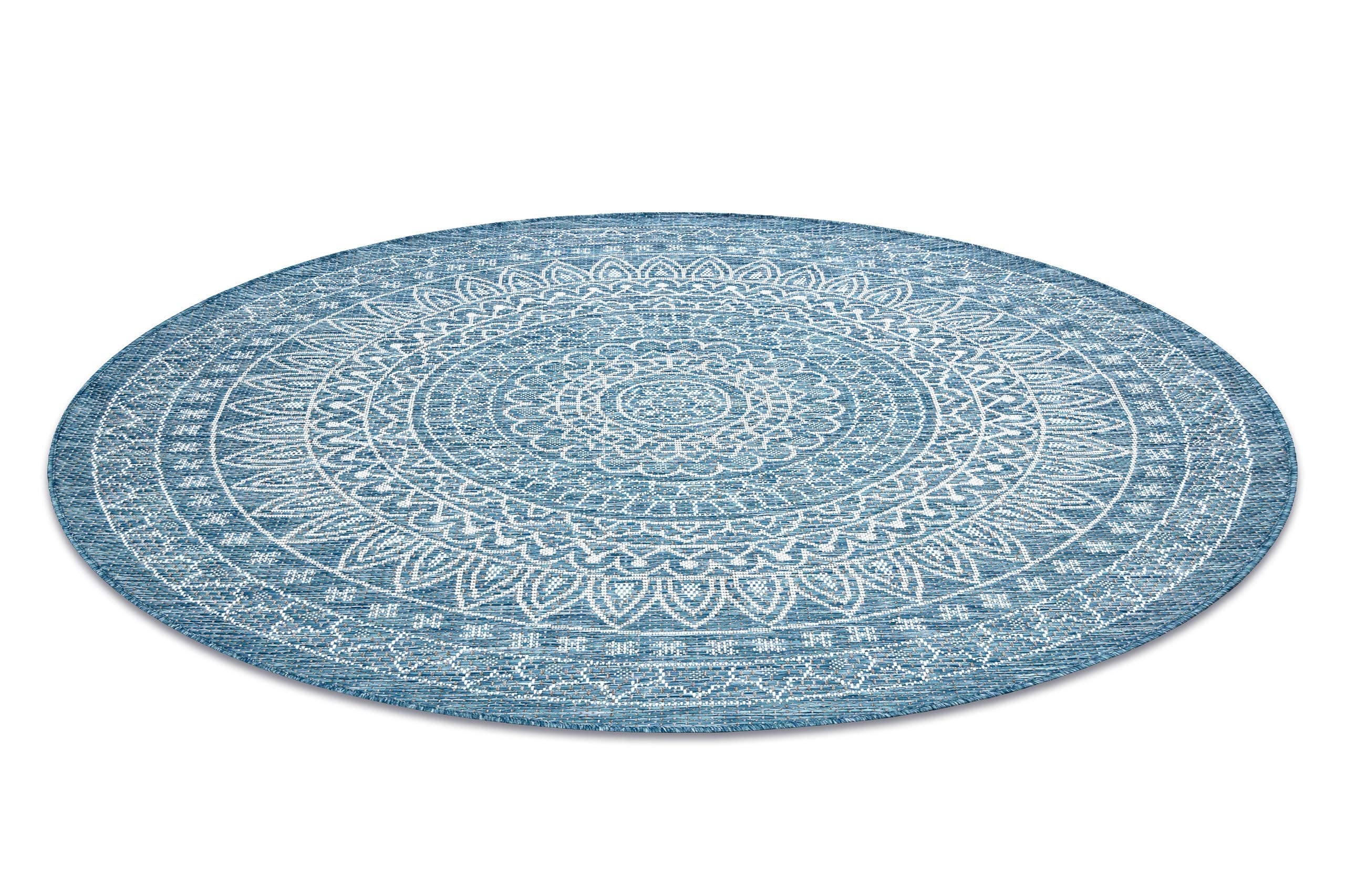 Nowoczesny dywan sizalowy Loft, dywan sznurkowy do salonu, sypialni, na taras, do kuchni, rozety w stylu boho, kolor kości słoniowej, srebrny, niebieski, okrąg, 160 cm