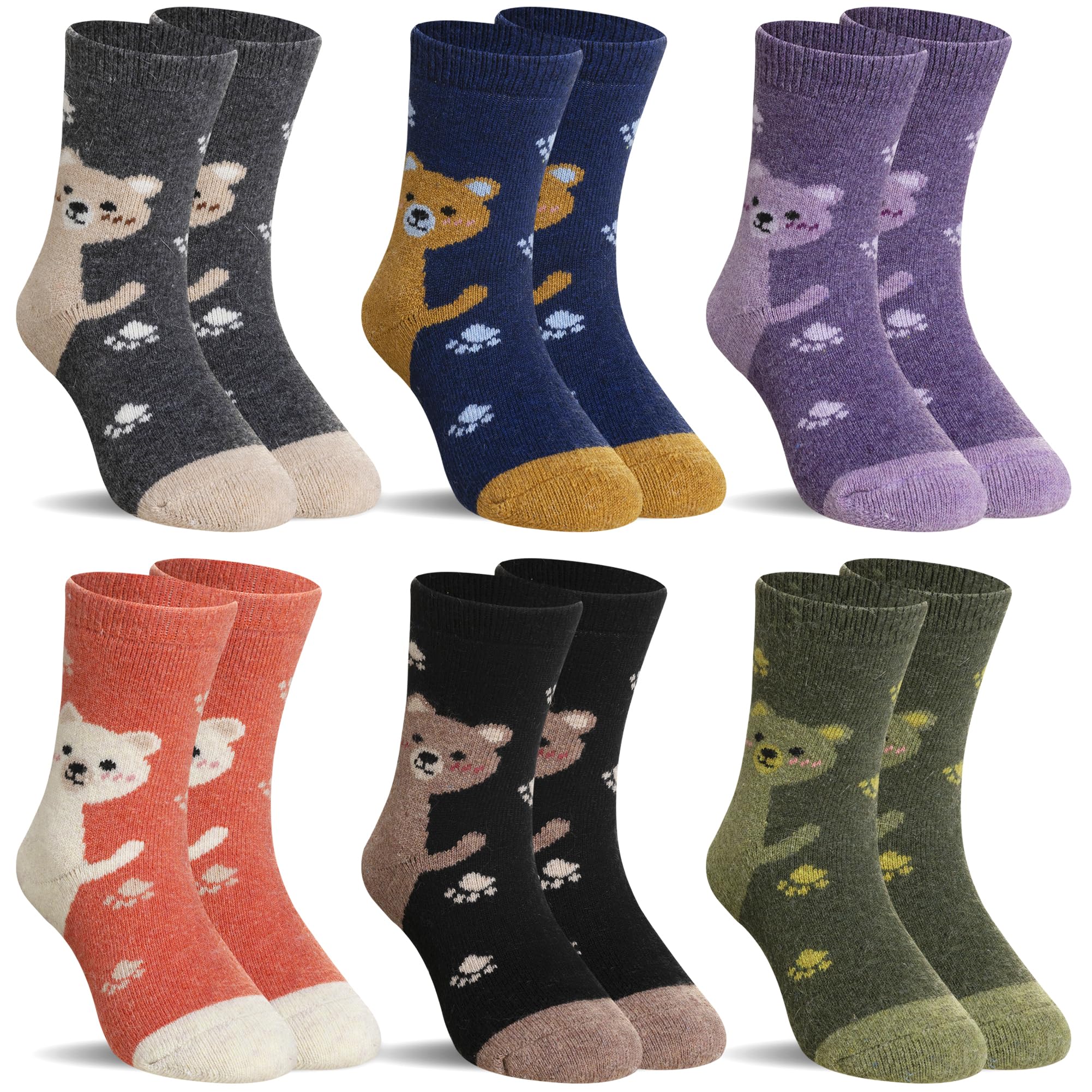 SeeyAN Kids Merino Wool Socks Boys Girls Hiking Boot Winter Thermal Warm Cozy Soft Toddler Thick Crew Socks 6 Pairs