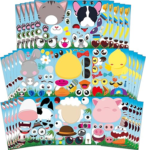 Ticiaga 40 hojas de calcomanías para niños, diseño de animales de granja, haz tu propio proyecto de manualidades divertido para niños, 36
