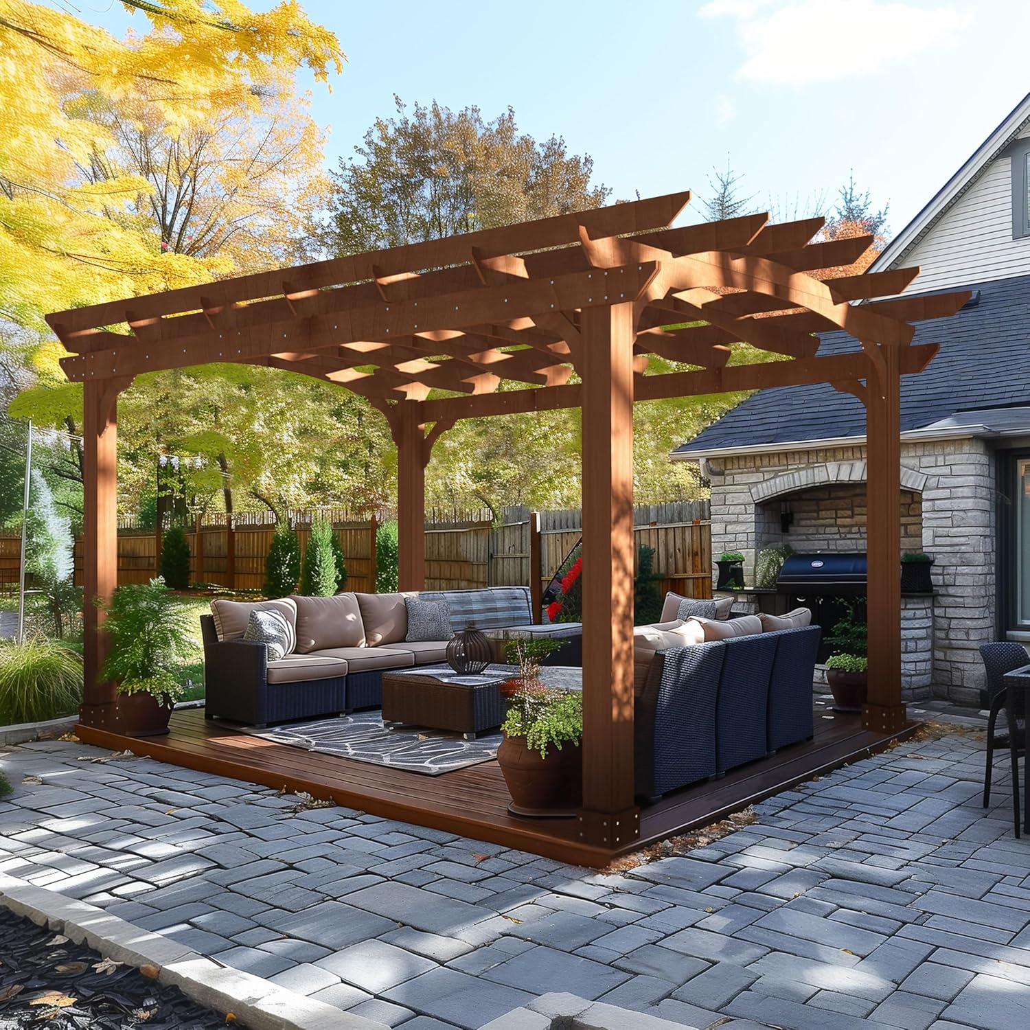 Amazon.com : Yardenaler 10x12 FT Wooden Pergola, Cedar Wood Gazebo with ...