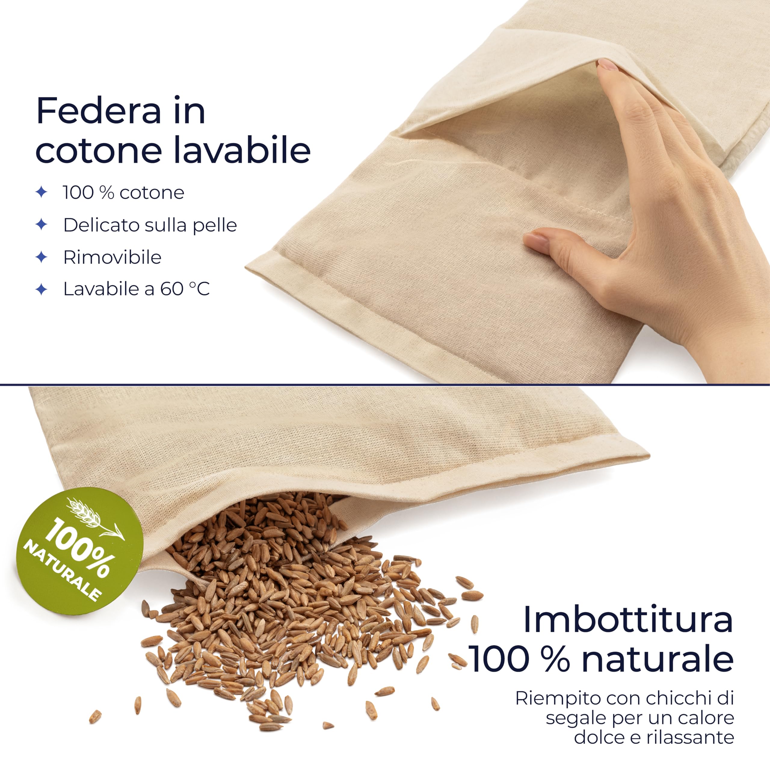 Dreamzie - Cuscino Riscaldante 20x53 cm - Scaldotto Con 100% di Chicchi di Grano Naturali - Alternativa Cuscino Noccioli Ciliegia