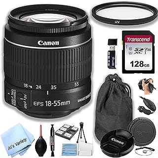 Canon EF-S 18-55mm f/3.5-5.6 is II Lens (White Box)+128GB Memory + UV Filter +Lens Pouch +Grip + More (18pc Kit) (Renewed)