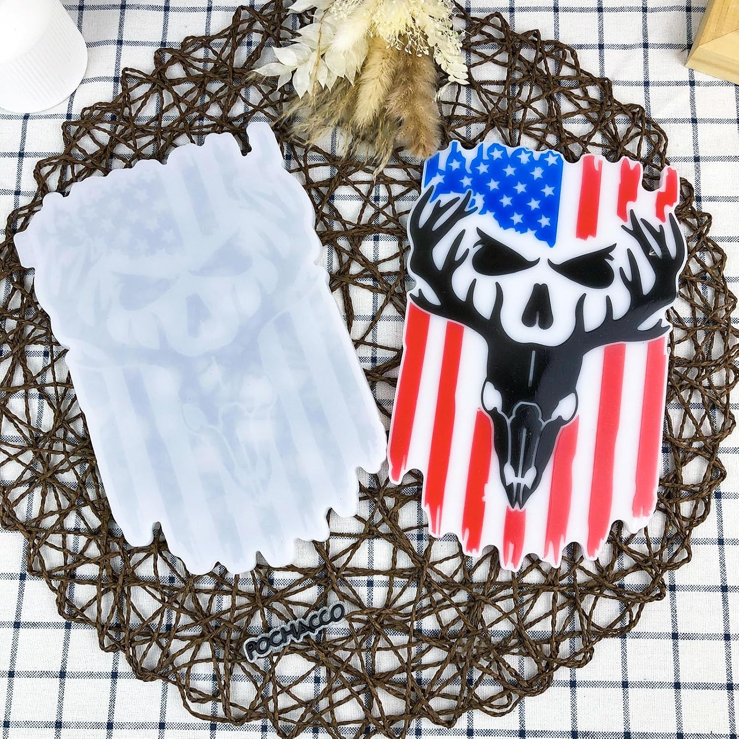 American Flag Epoxy Resin Mold Deer Elk Skull Mold Patriotic Epoxy Molds Wall Hanging Silicone Mold DIY Wall Art Crafts Home Decor
