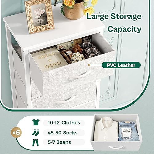 Miniatura 7 de Huuger Vestido de 43.3 pulgadas de alto para dormitorio, cómoda de 6 cajones y cómodas, cómoda de tela para armario, dormitorio, mesita de noche,