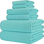 POLYTE 430 GSM Ensemble de serviettes de bain surdimensionnées sans linte rapide en microfibre, 6 Morceau (Tête de Waffle)