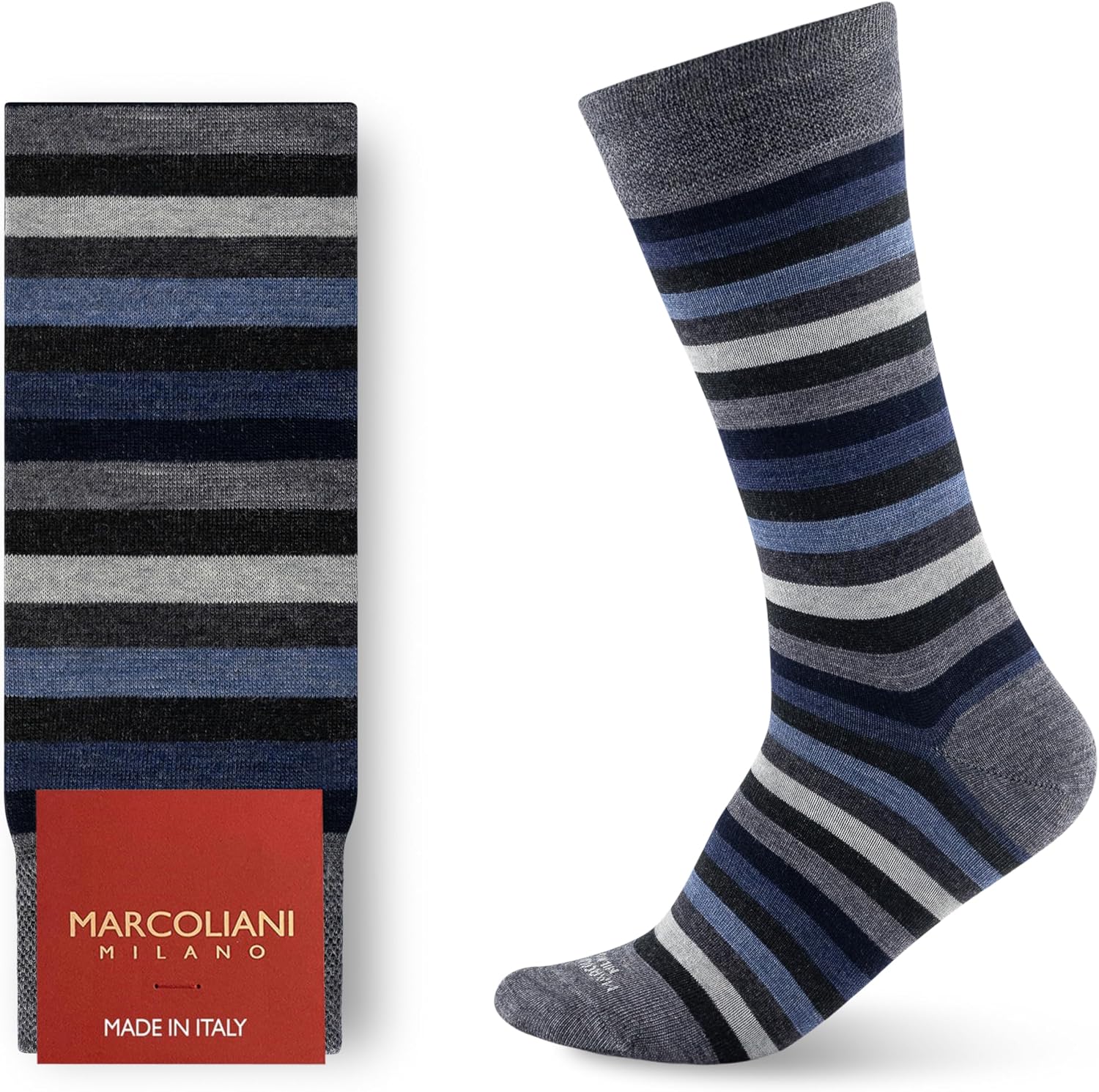 Marcoliani Milano Made in Italy - Mens Dress Socks | Essence of Extrafine Merino Wool Rainbow Stripe Fullcolor