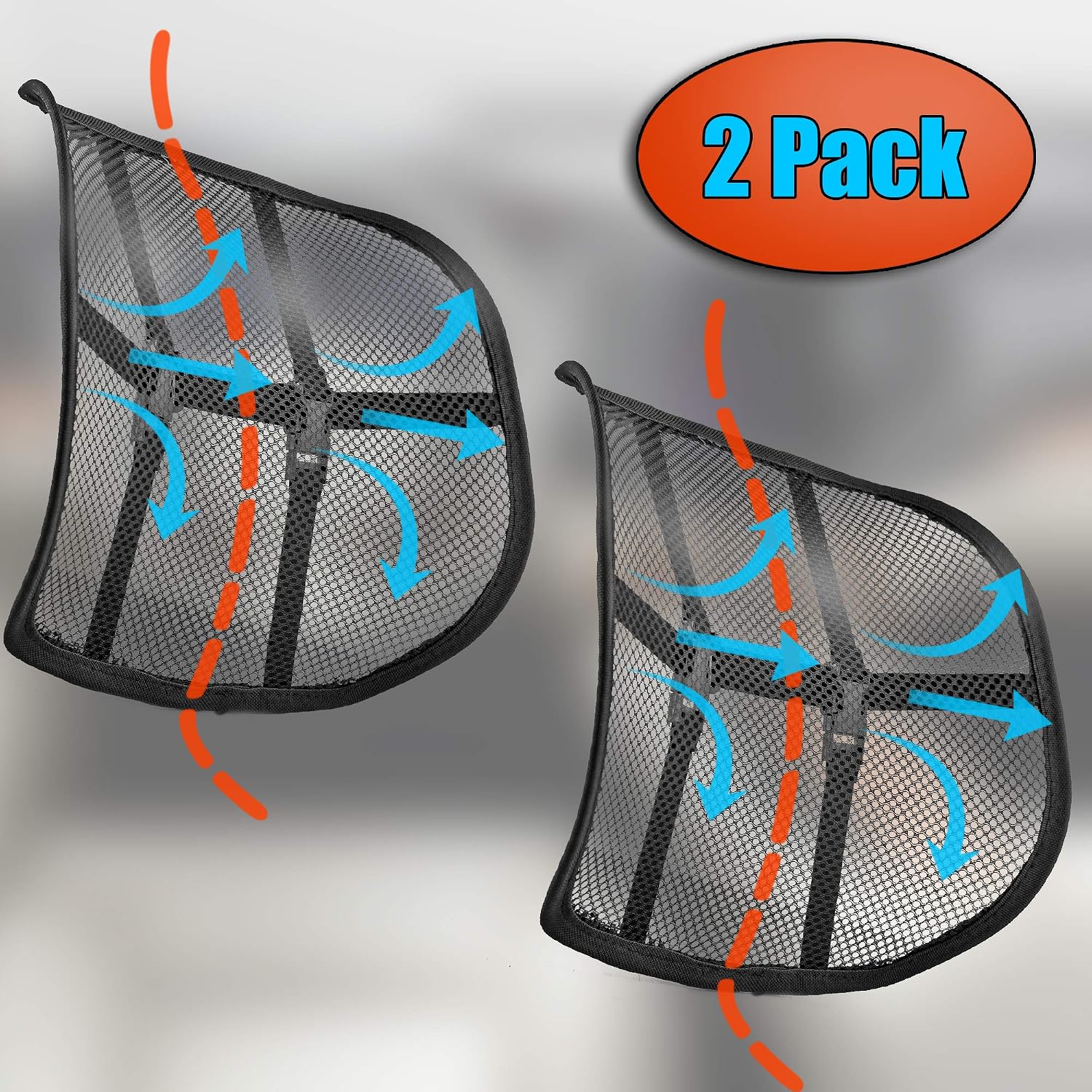 Easy Posture Lumbar Back Support Mesh (Black Mesh, 2PC)