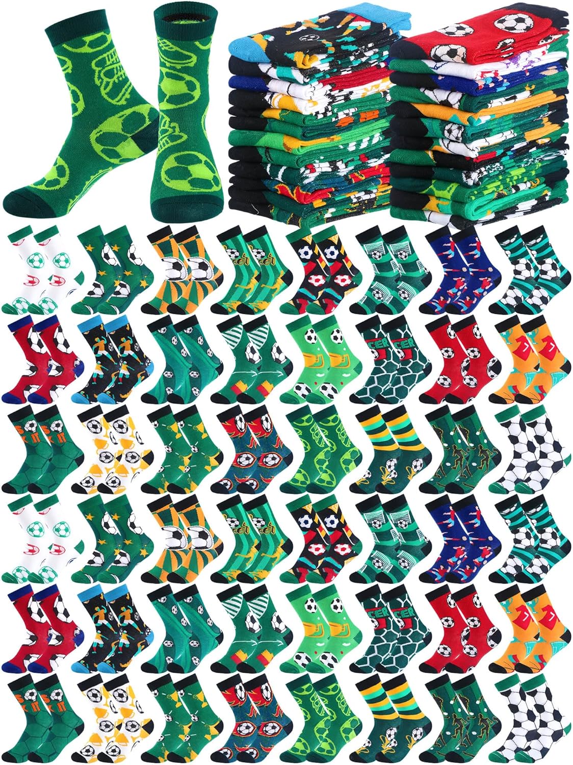 Ramede 48 Pairs Football Socks Bulk Novelty Soccer Pattern Sports Crew Socks for Men Women Gifts
