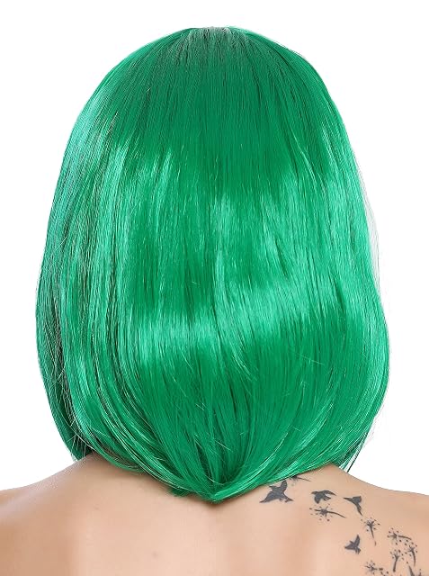 Foto 4 de 4 de WIG ME UP- 0073-3-PC18 Peluca Mujer Carnaval Halloween Disco Party Corto Longbob Bob Flequillo Verde